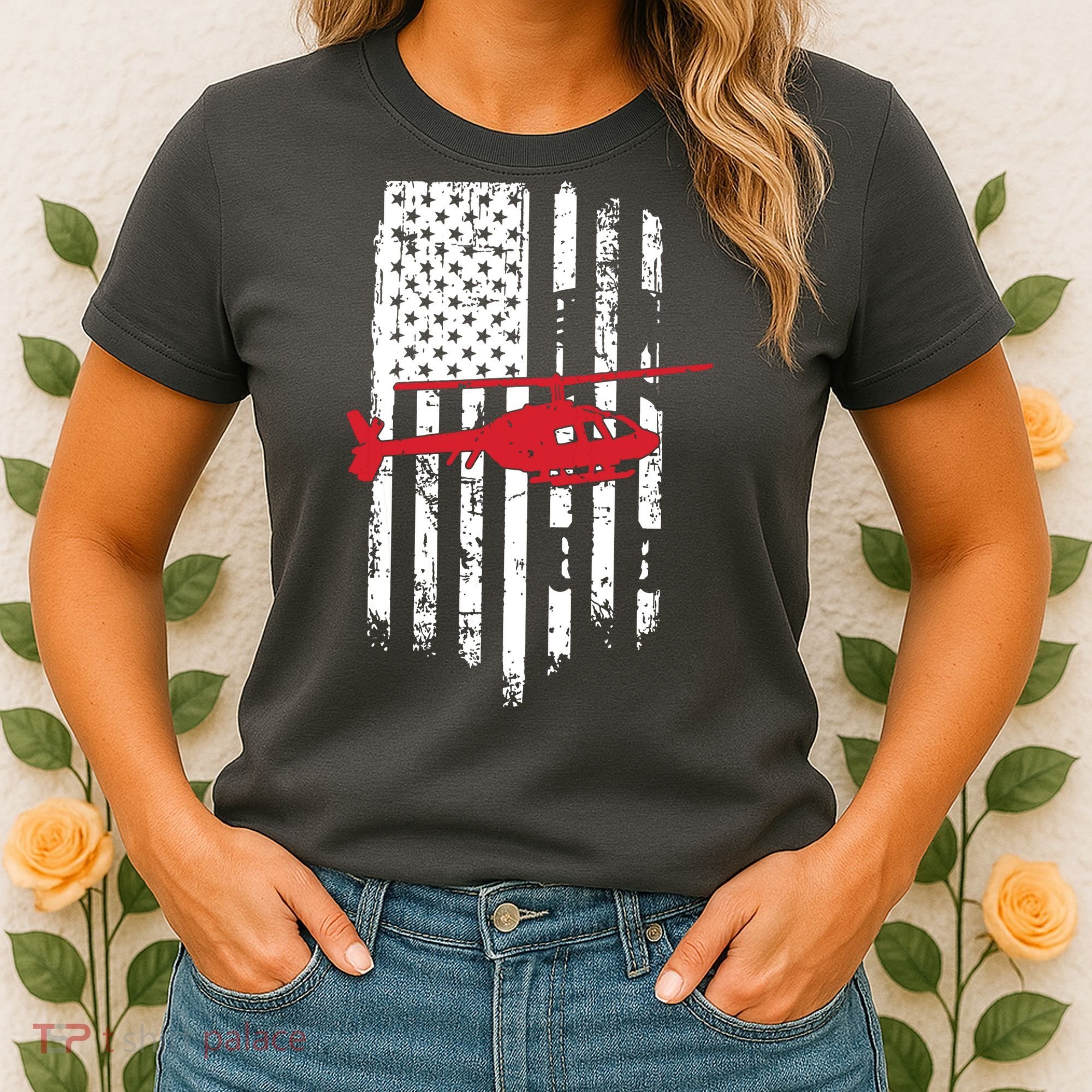 Patriotic Helicopter Flag Helicopter Pilot Gifts Women's T-Shirt