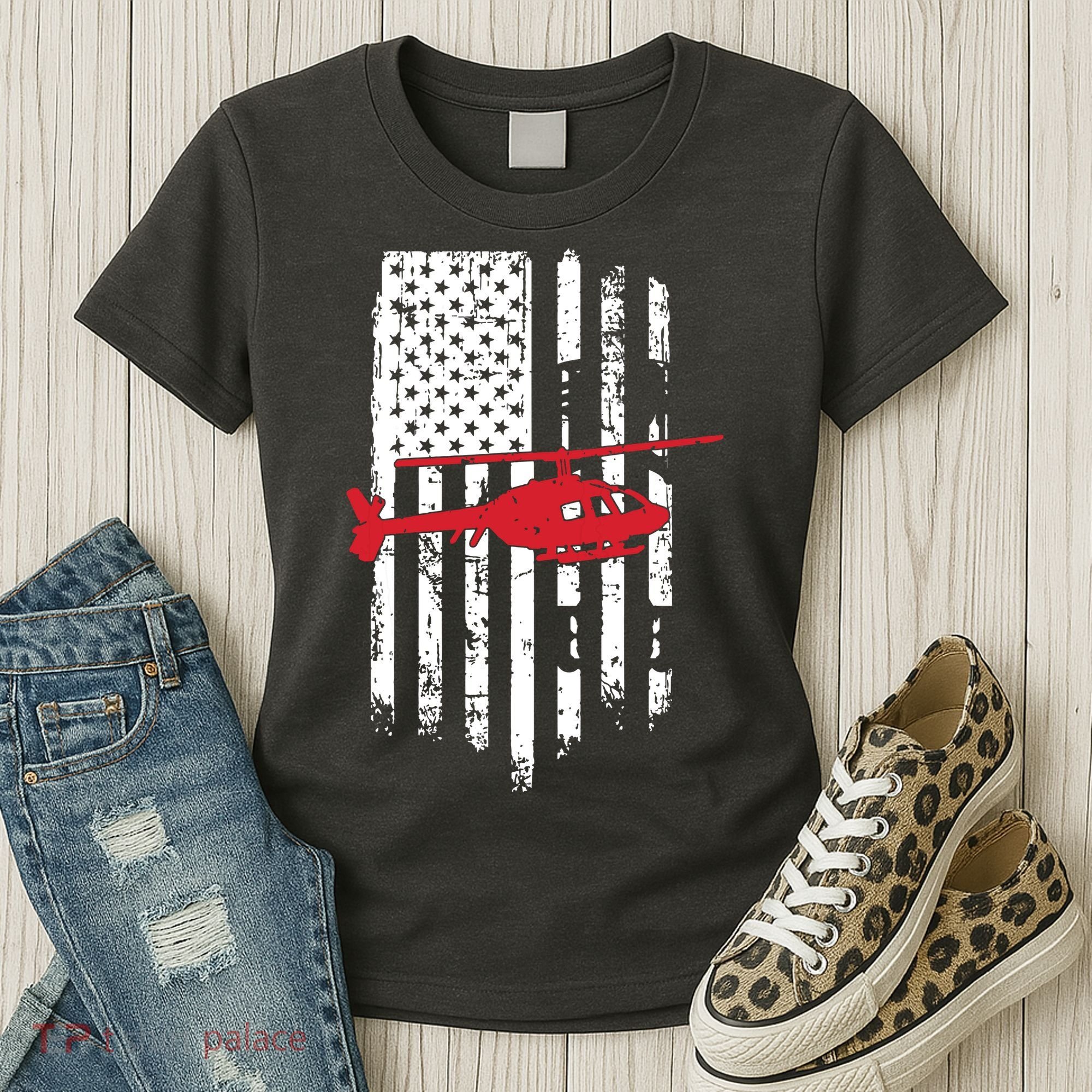 Patriotic Helicopter Flag Helicopter Pilot Gifts Women's T-Shirt