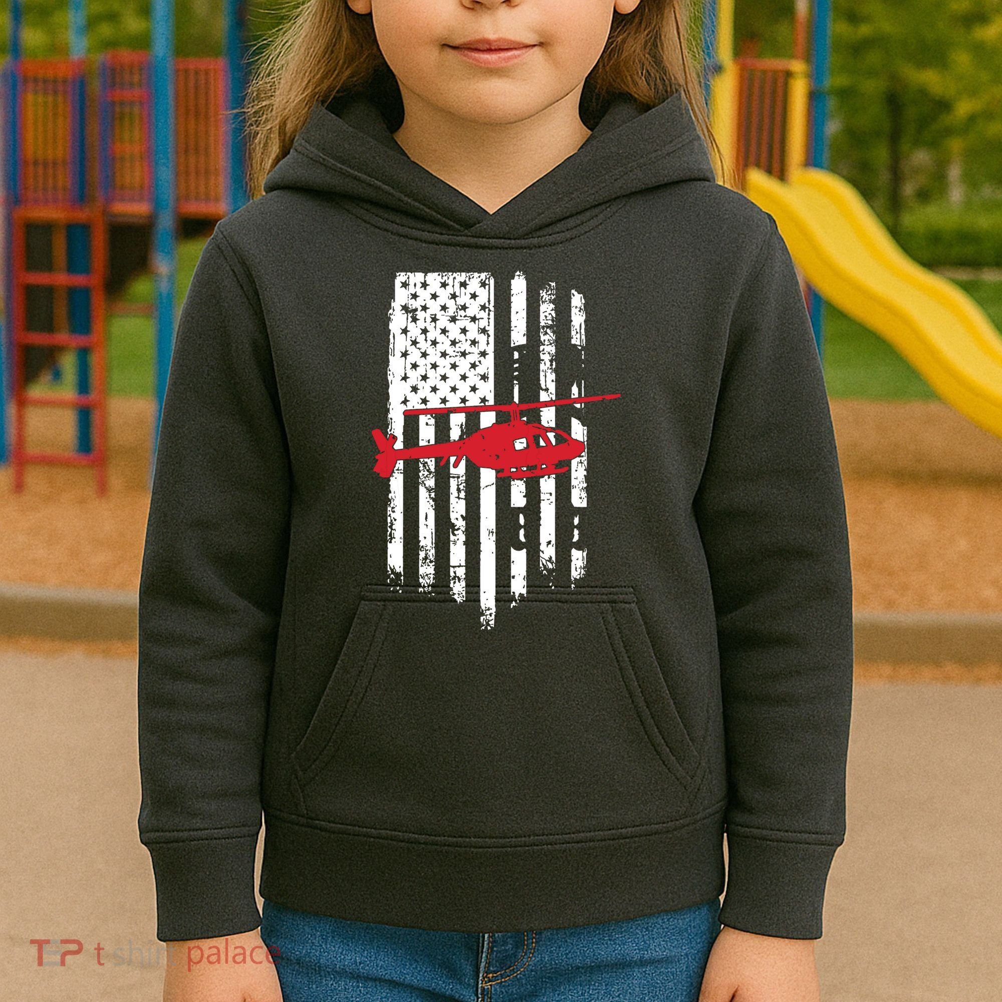 Patriotic Helicopter Flag Helicopter Pilot Gifts Kids Hoodie