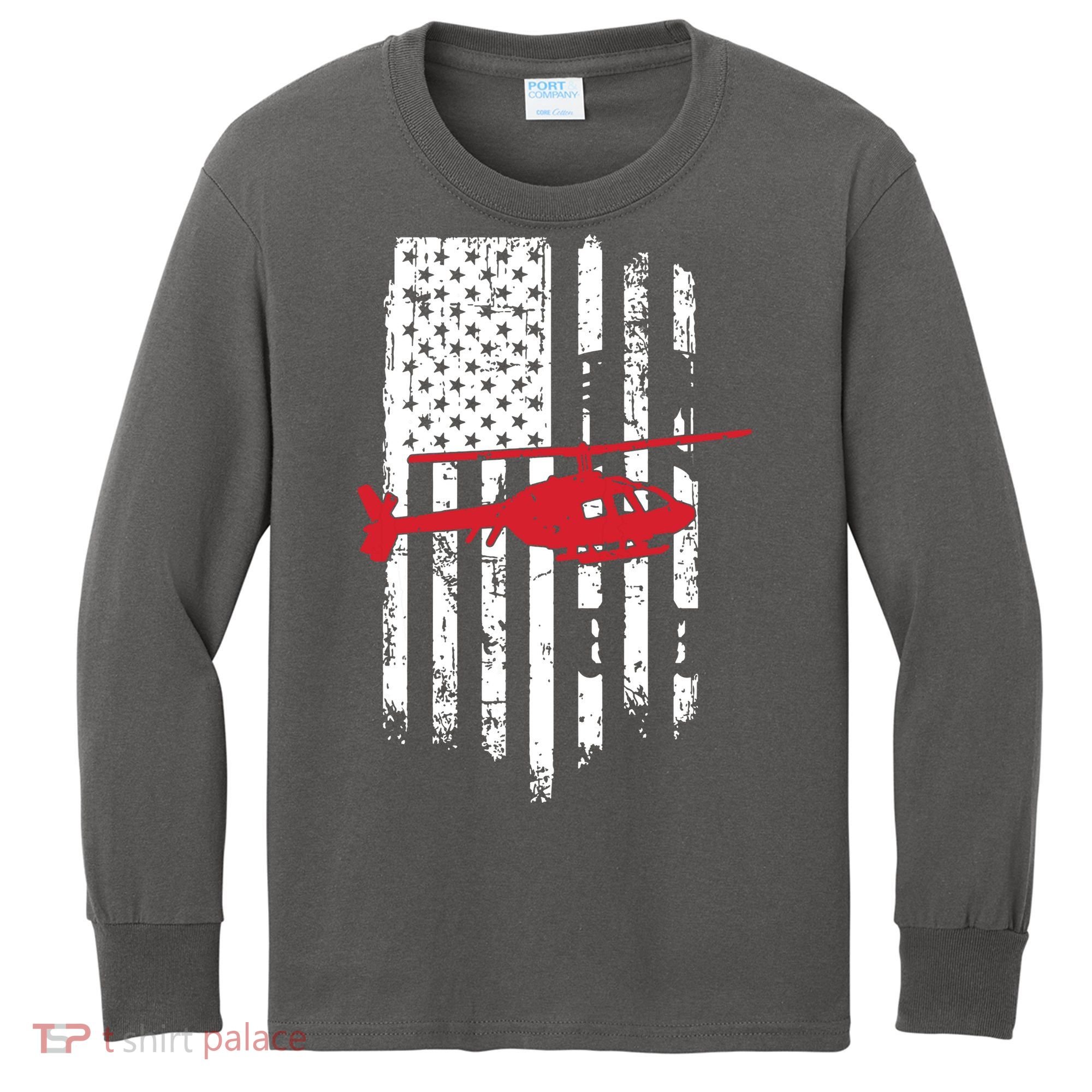 Patriotic Helicopter Flag Helicopter Pilot Gifts Kids Long Sleeve Shirt