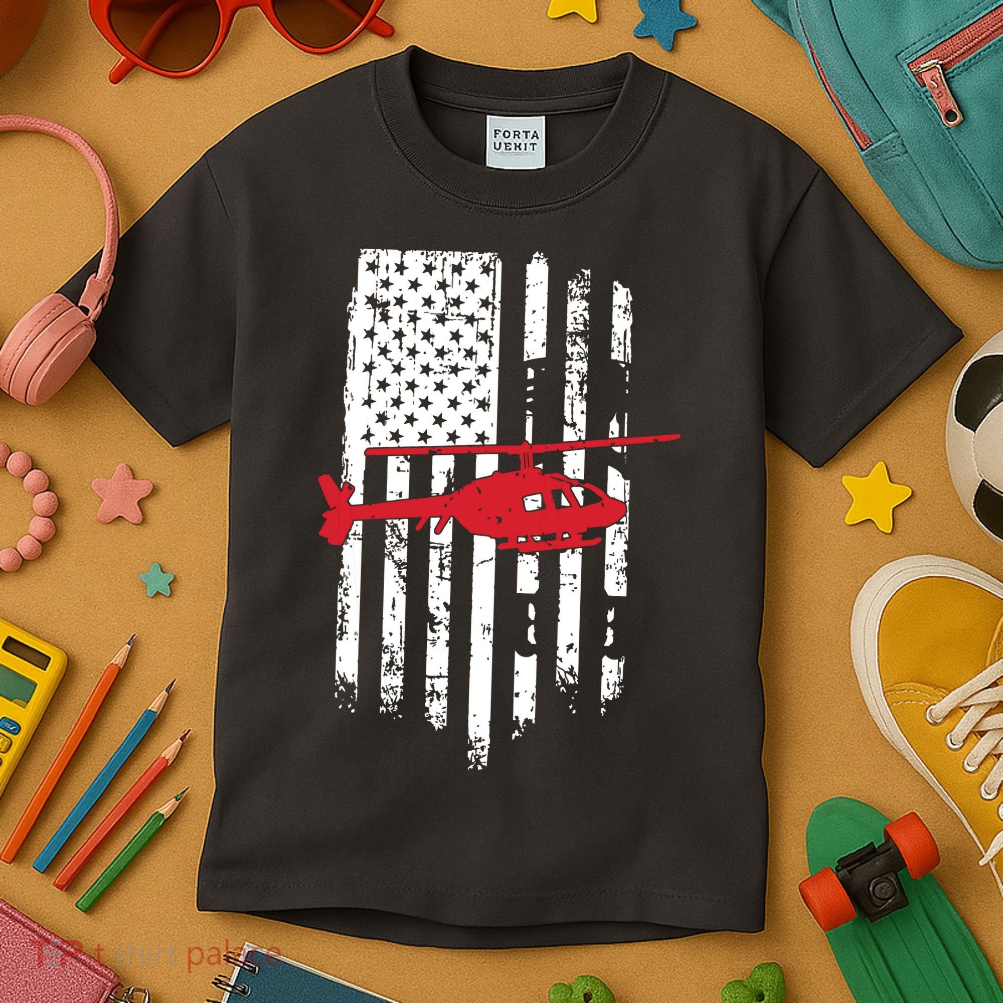 Patriotic Helicopter Flag Helicopter Pilot Gifts Kids T-Shirt