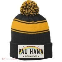 Pau Hana Hawaii License Plate Stripe Pom Pom Beanie thumb 0