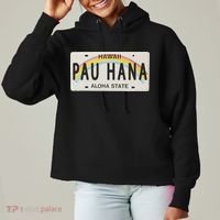 Pau Hana Hawaii License Plate Ladies Heavyweight Boxy Pullover Hoodie thumb 0