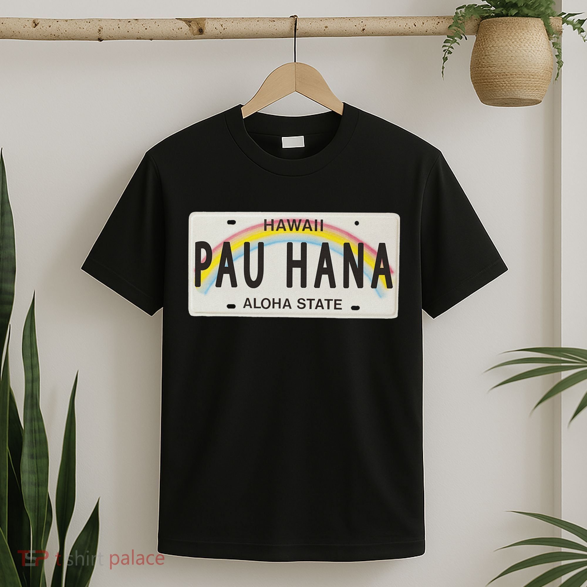 Pau Hana Hawaii License Plate T-Shirt