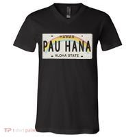 Pau Hana Hawaii License Plate V-Neck T-Shirt thumb 0