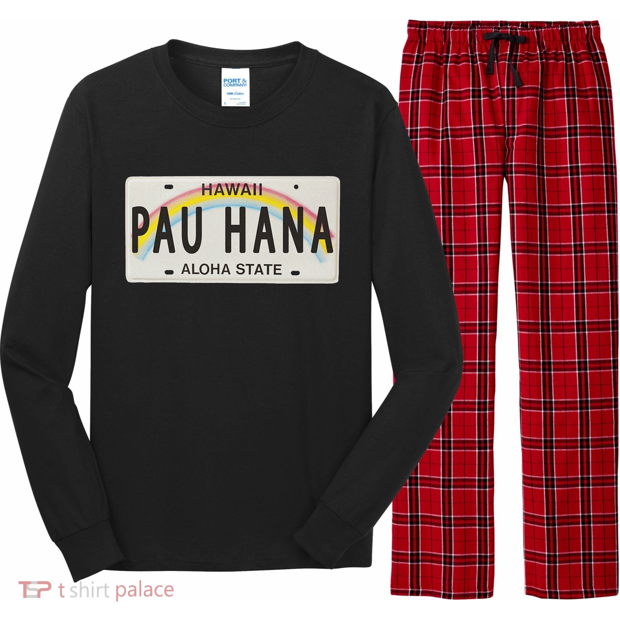 Pau Hana Hawaii License Plate Long Sleeve Pajama Set