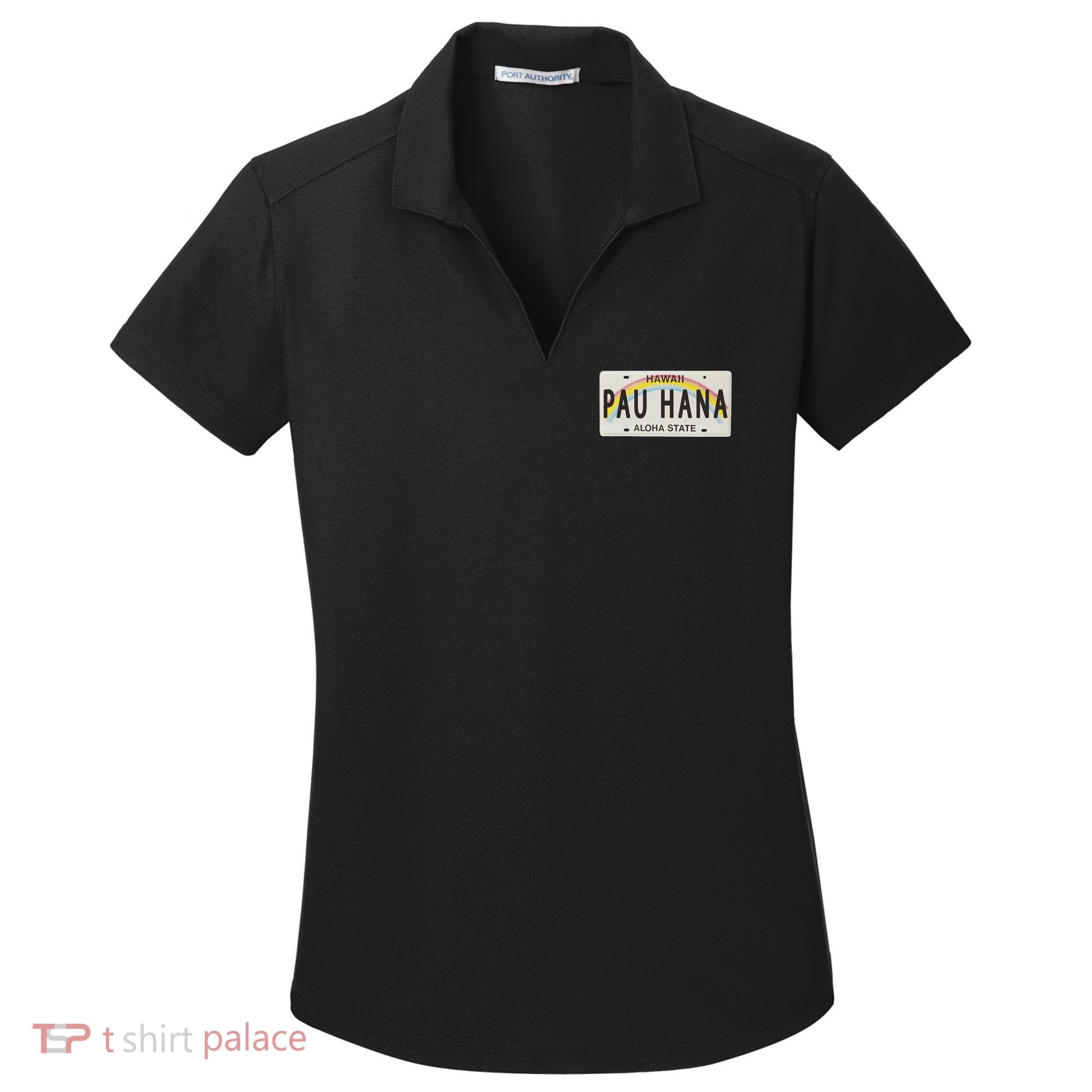 Pau Hana Hawaii License Plate Women's Dry Zone Grid Polo