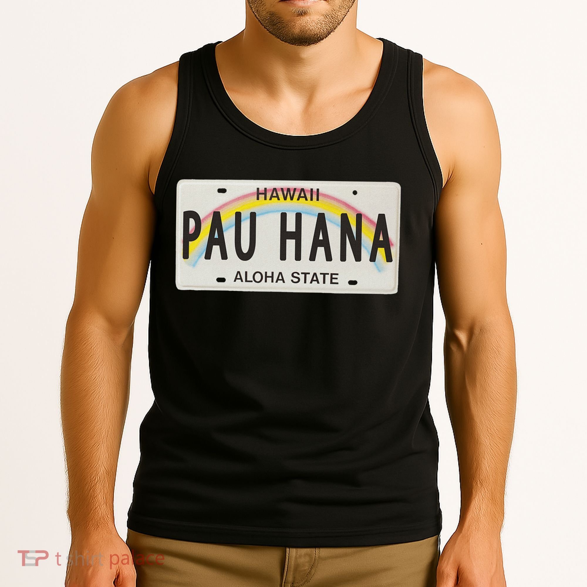Pau Hana Hawaii License Plate Tank Top