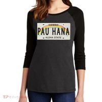 Pau Hana Hawaii License Plate Women's Tri-Blend 3/4-Sleeve Raglan Shirt thumb 2