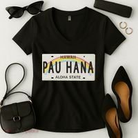 Pau Hana Hawaii License Plate Women's V-Neck T-Shirt thumb 2