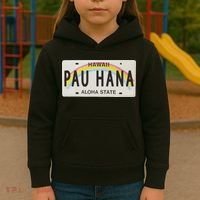 Pau Hana Hawaii License Plate Kids Hoodie thumb 3