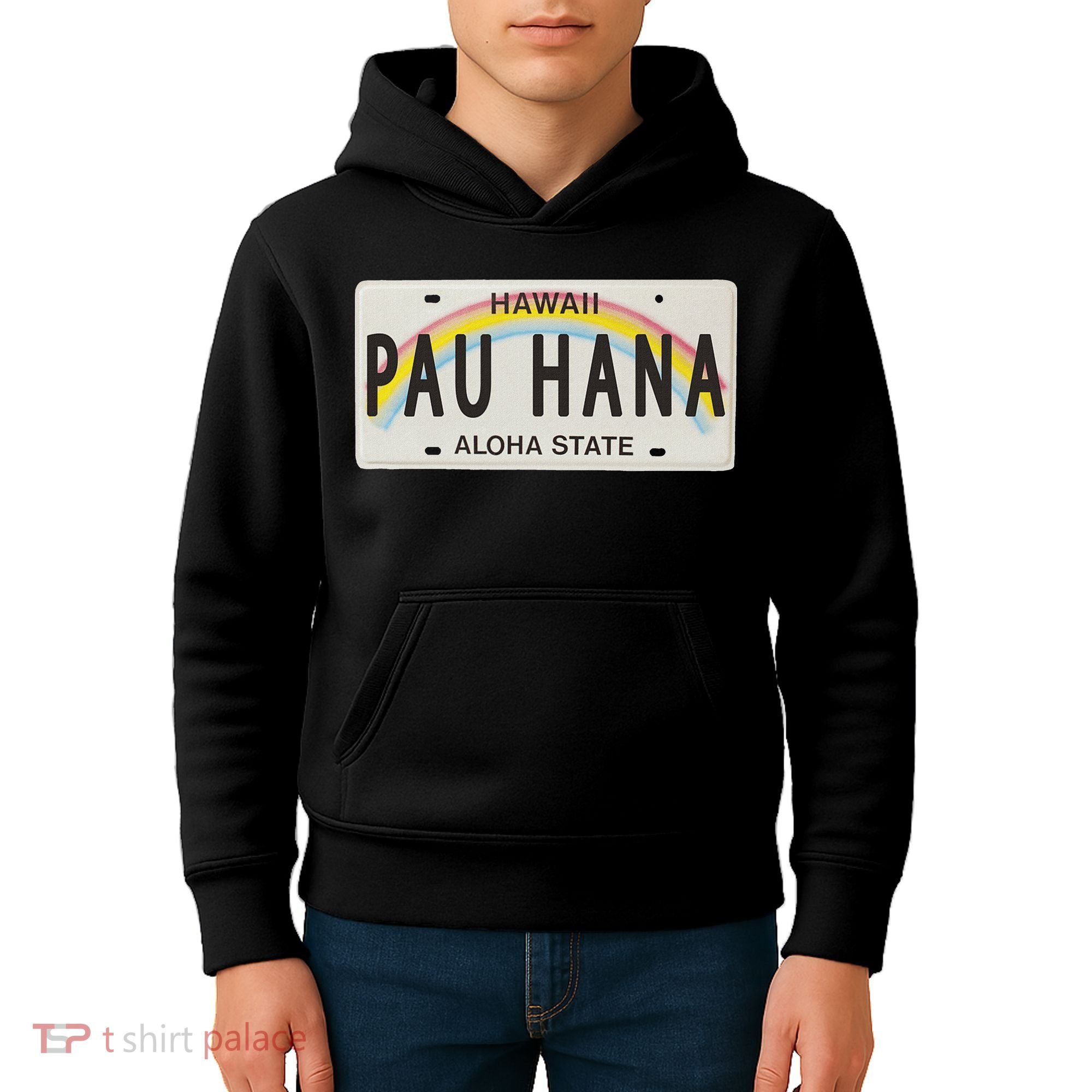 Pau Hana Hawaii License Plate Kids Hoodie