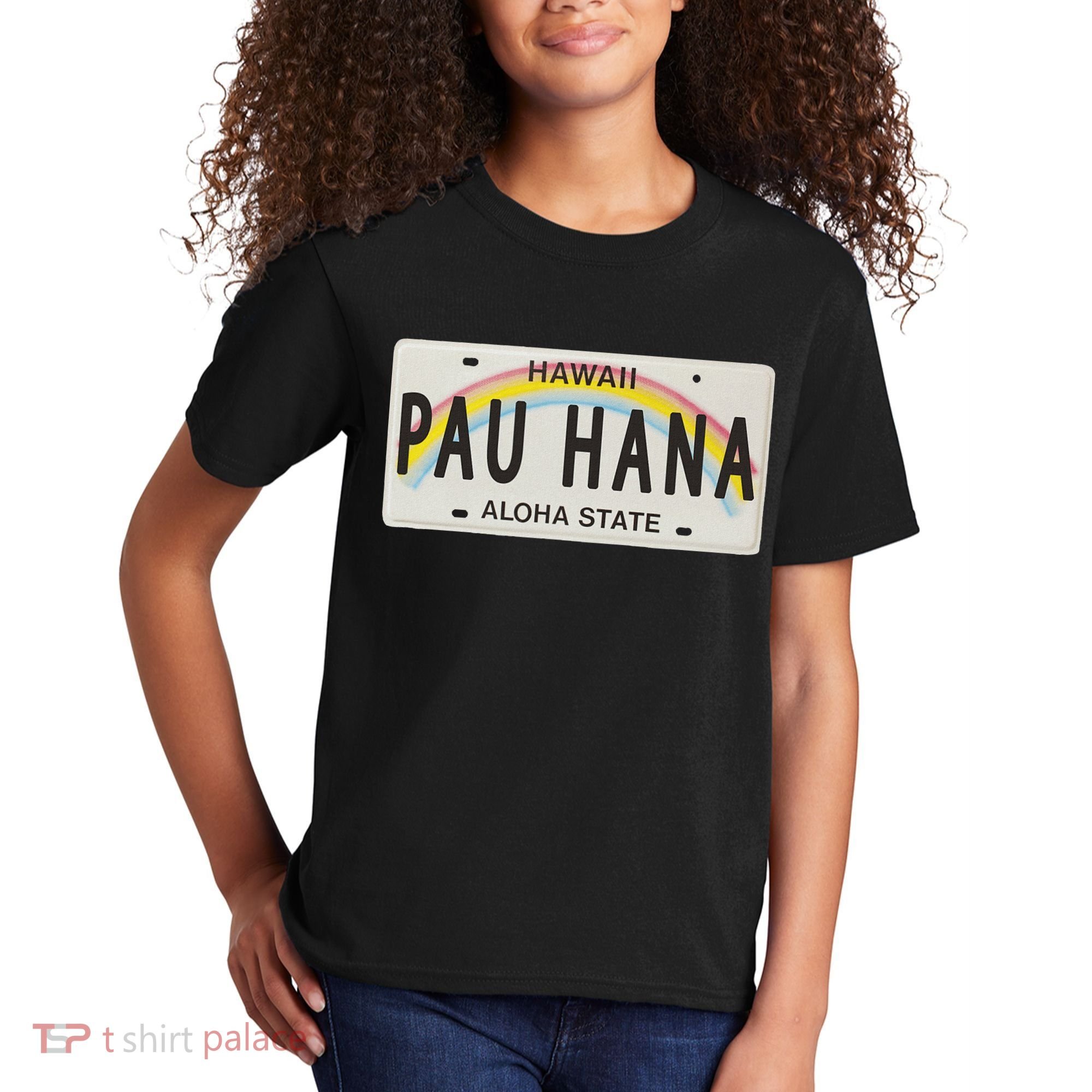 Pau Hana Hawaii License Plate Kids T-Shirt