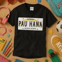 Pau Hana Hawaii License Plate Kids T-Shirt thumb 3