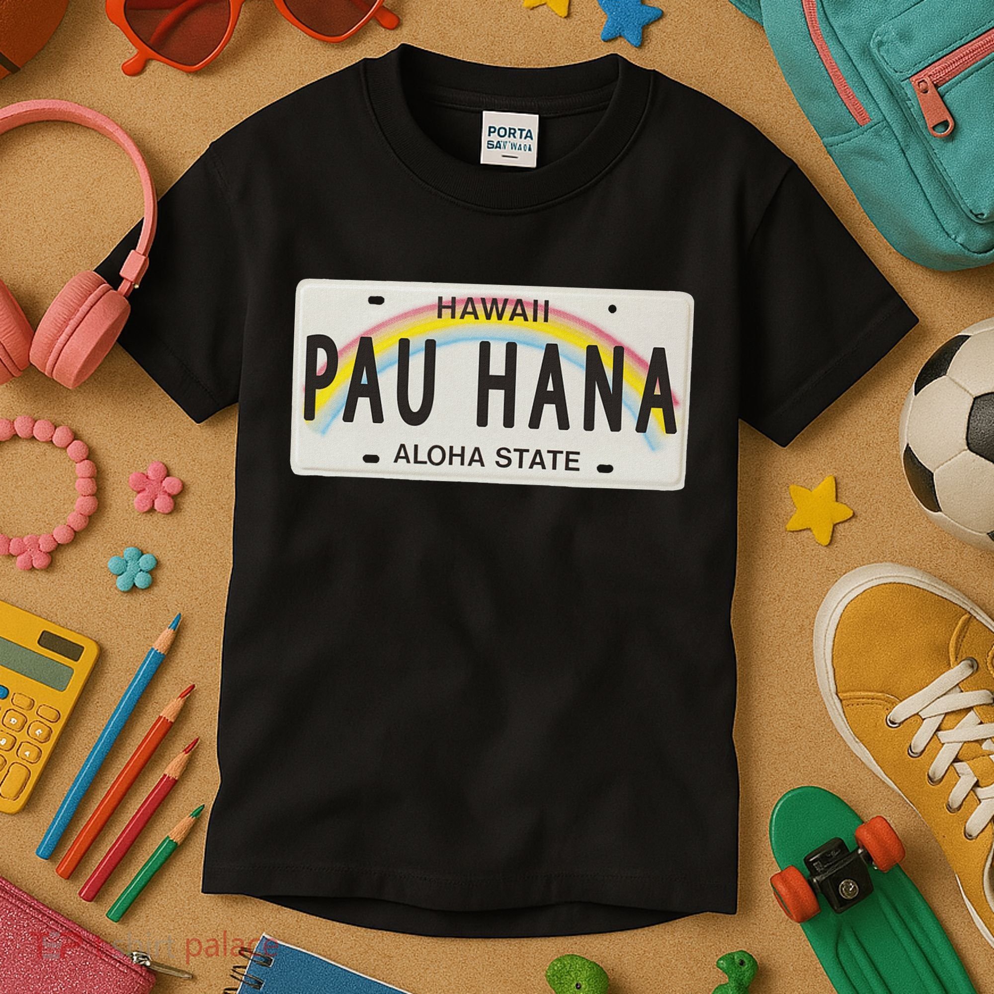 Pau Hana Hawaii License Plate Kids T-Shirt