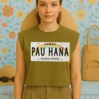 Pau Hana Hawaii License Plate Garment-Dyed Women's Muscle Tee thumb 4