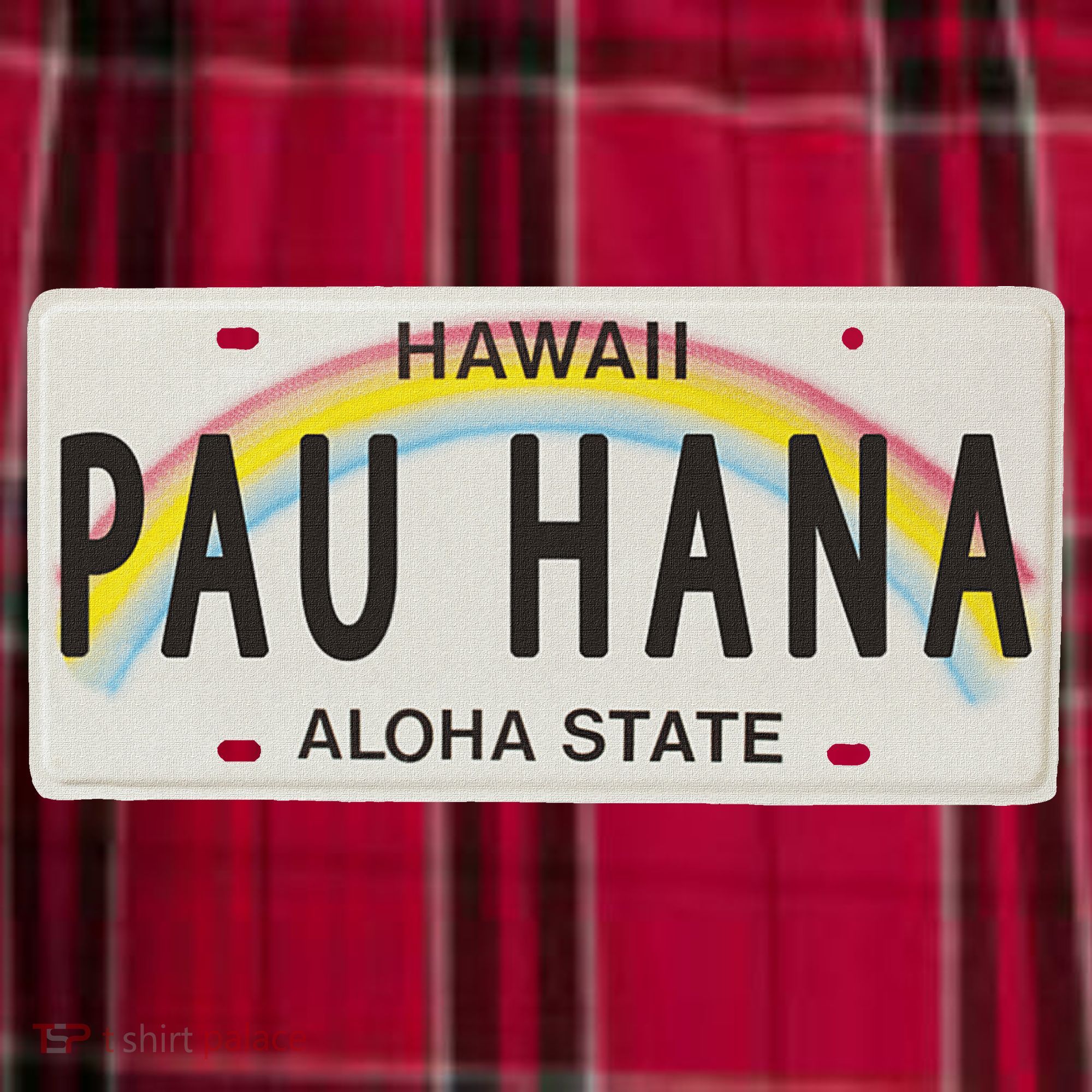 Pau Hana Hawaii License Plate Men's Flannel Plaid Pajama Pants