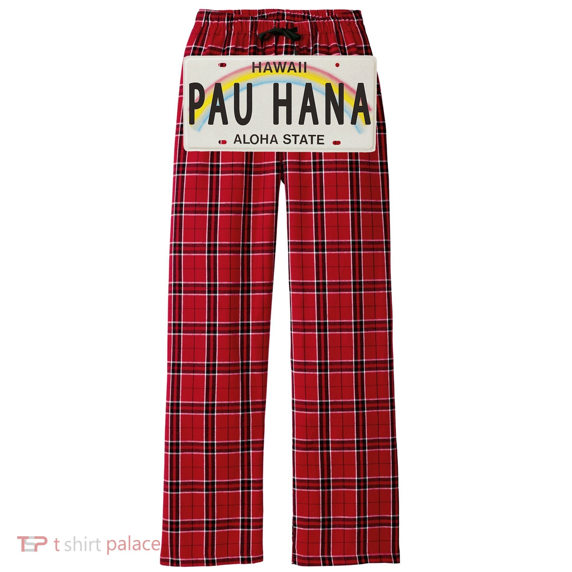 Pau Hana Hawaii License Plate Women's Flannel Plaid Pajama Pants