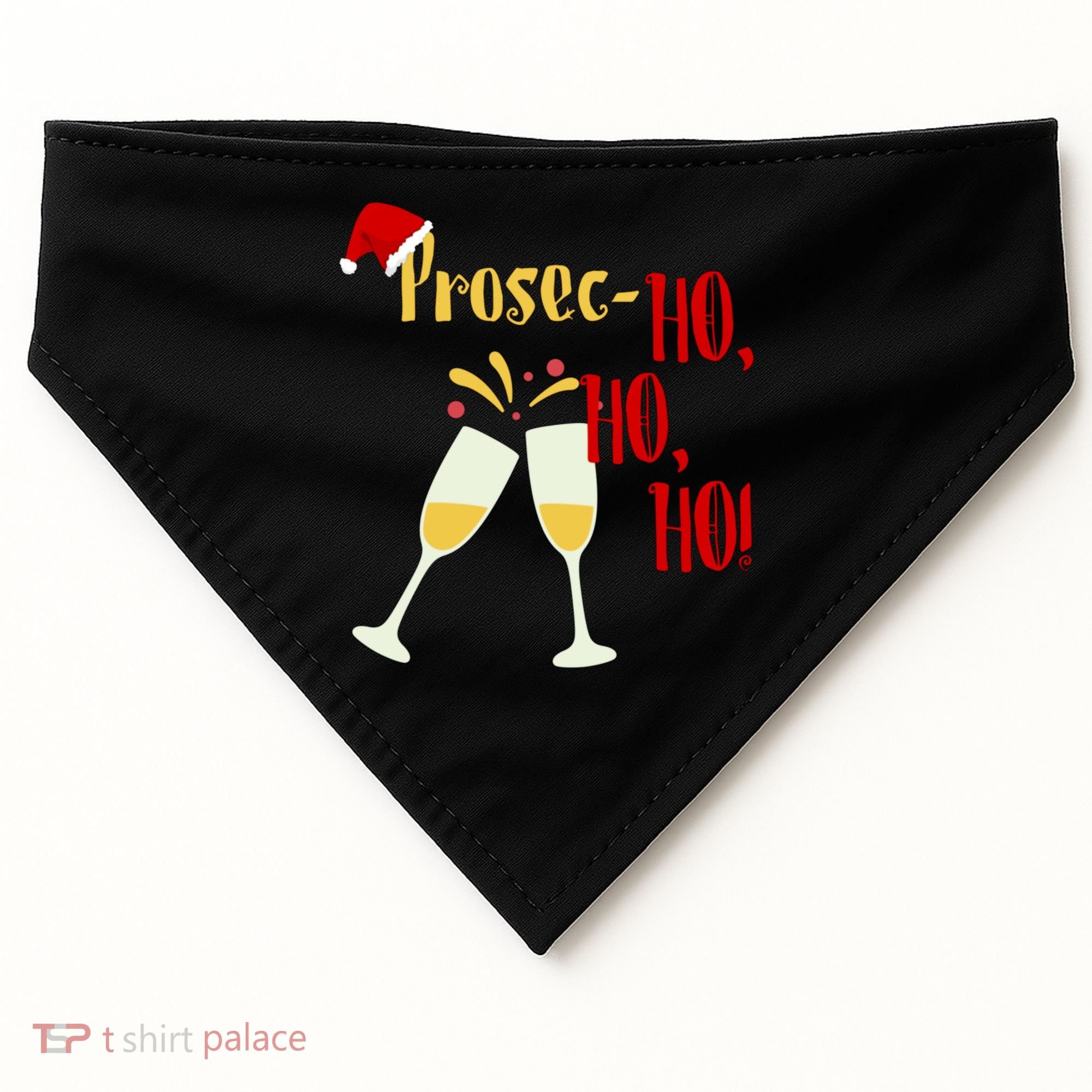 Prosec Ho Ho Ho Funny Wine Lover Christmas Celebration USA-Made Doggie Bandana