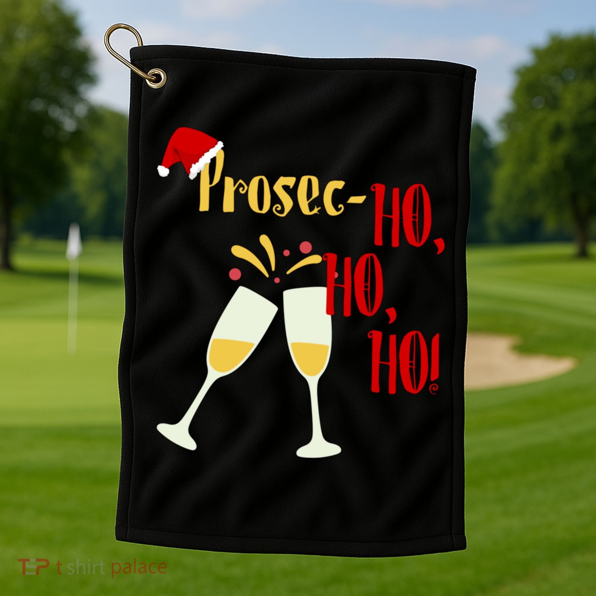 Prosec Ho Ho Ho Funny Wine Lover Christmas Celebration Golf Towel