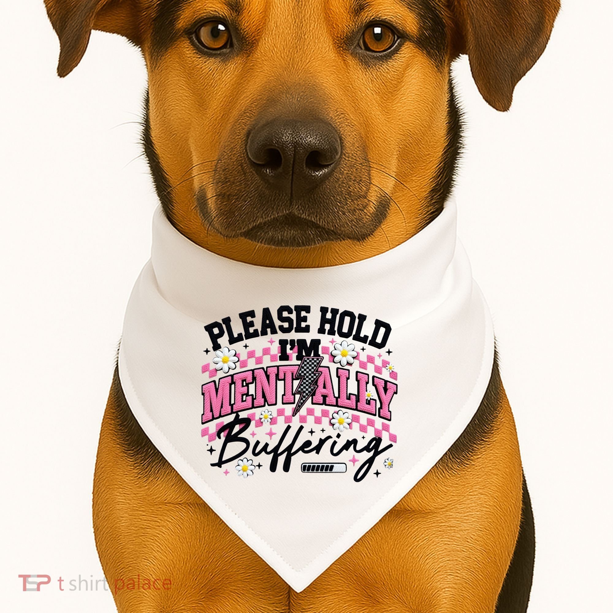 Please Hold I'm Mentally Buffering Funny Mental Health USA-Made Doggie Bandana