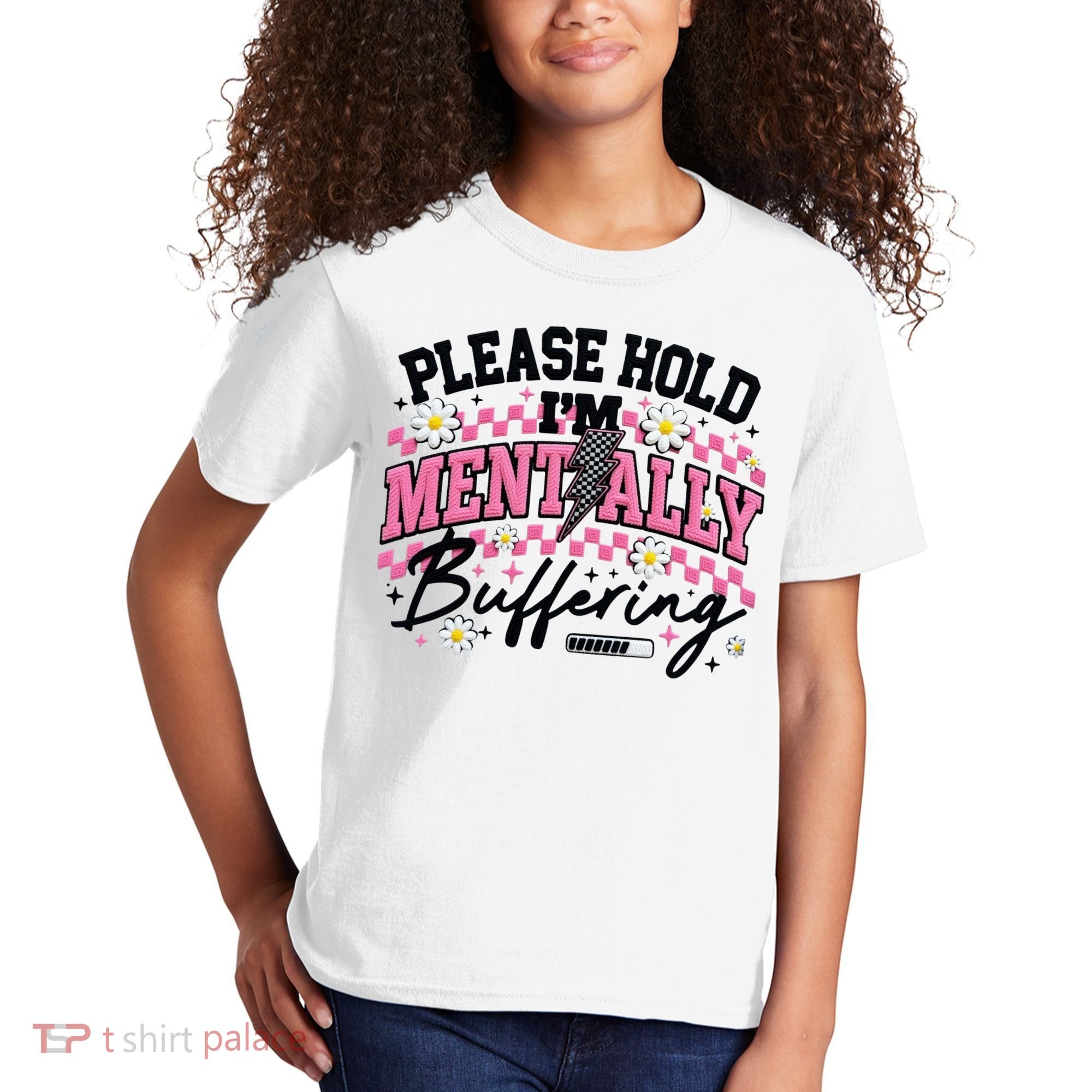 Please Hold I'm Mentally Buffering Funny Mental Health Kids T-Shirt
