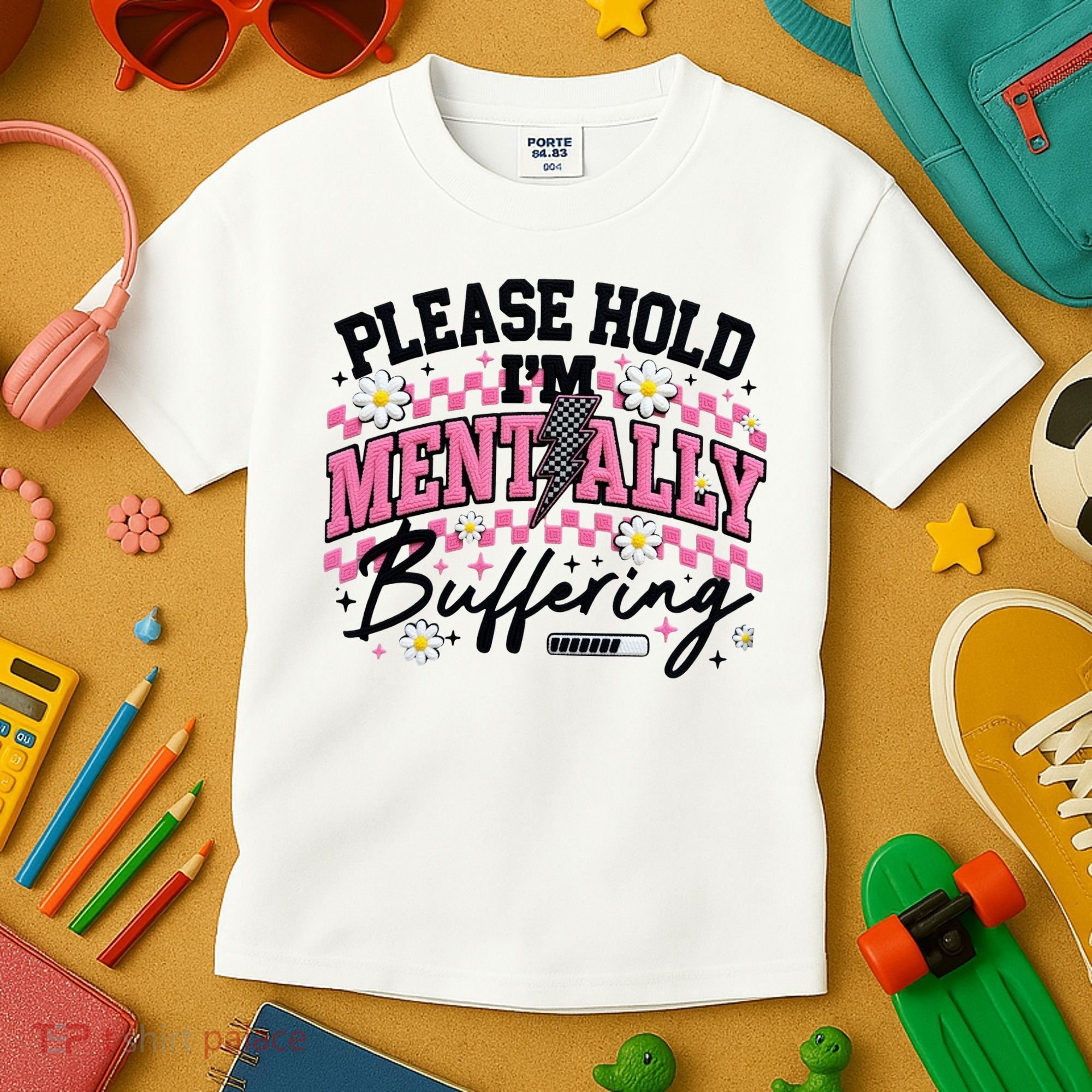 Please Hold I'm Mentally Buffering Funny Mental Health Kids T-Shirt