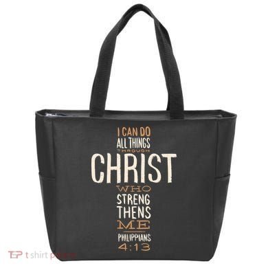 Philippians Bible Quote Cross Tote Bag