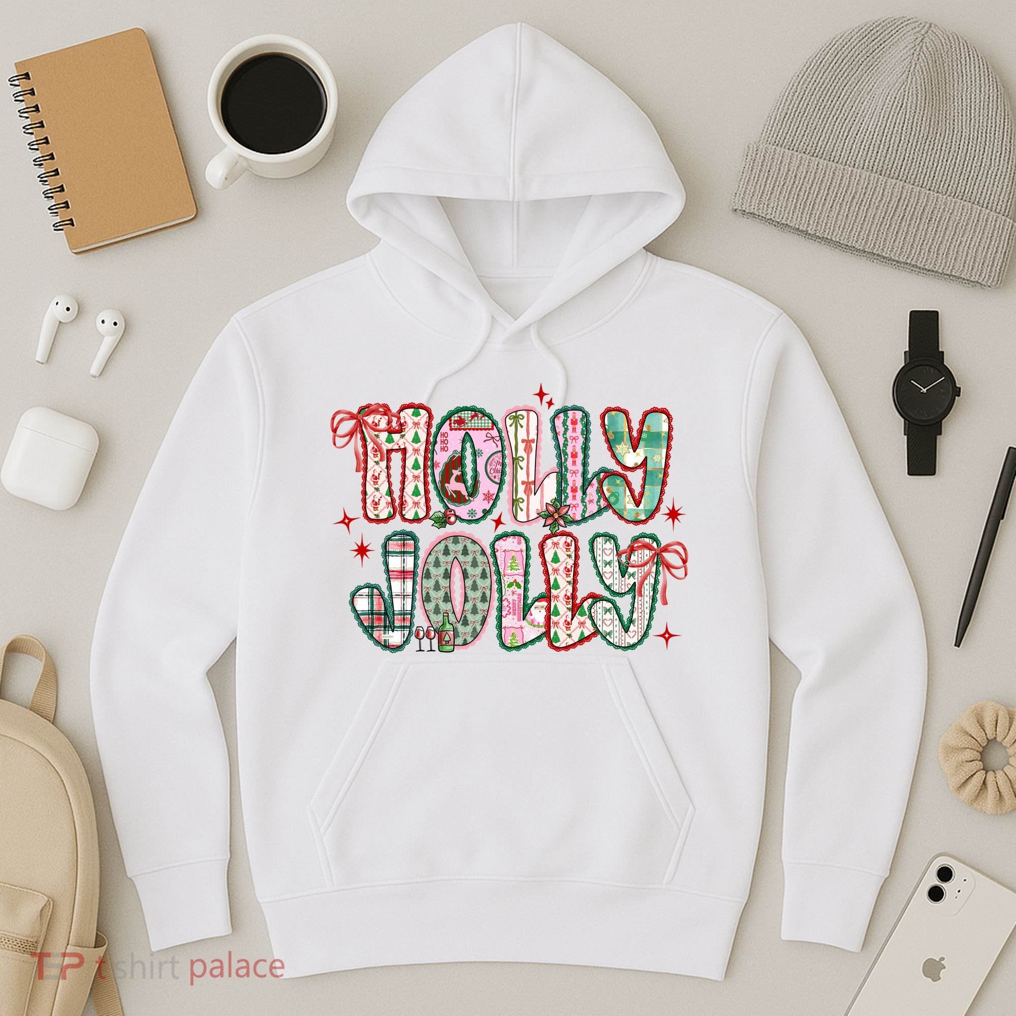 Preppy Holly Jolly Christmas Festive Hoodie