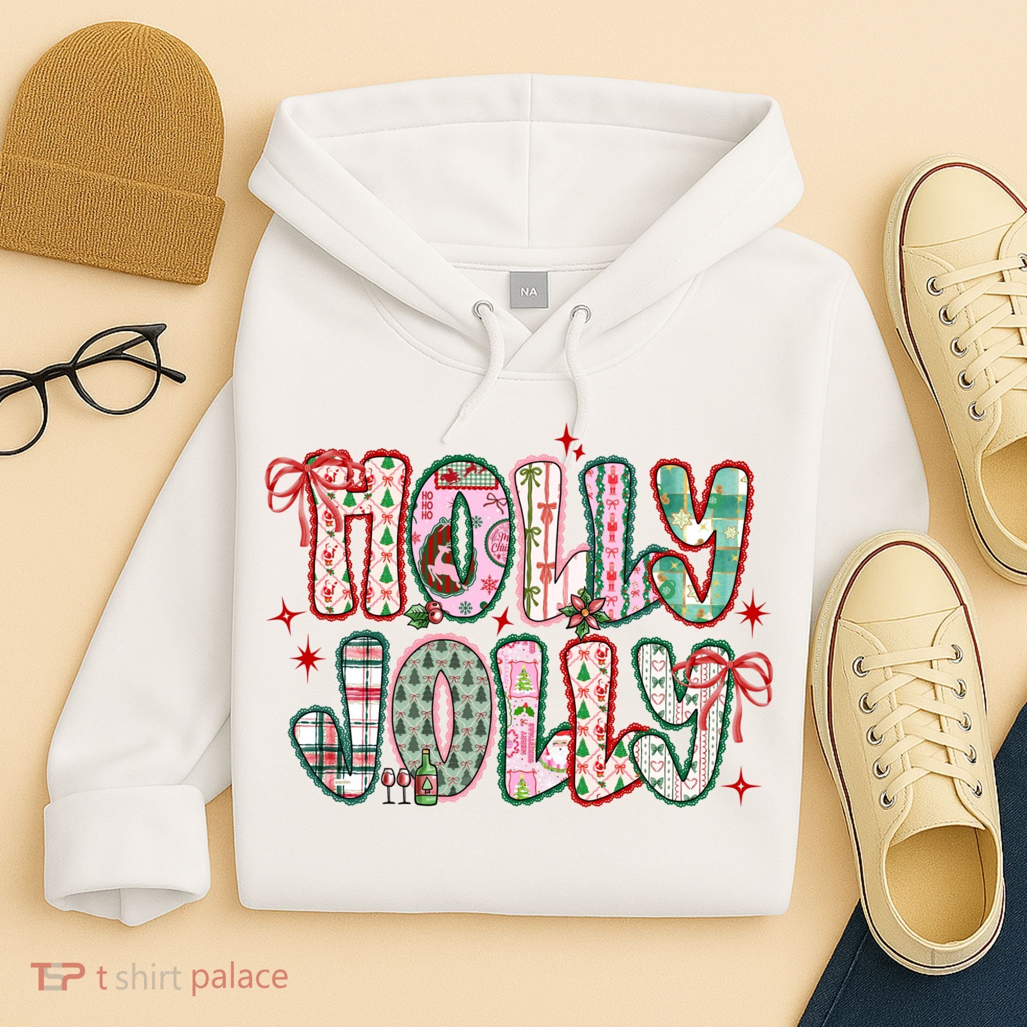 Preppy Holly Jolly Christmas Festive Hoodie