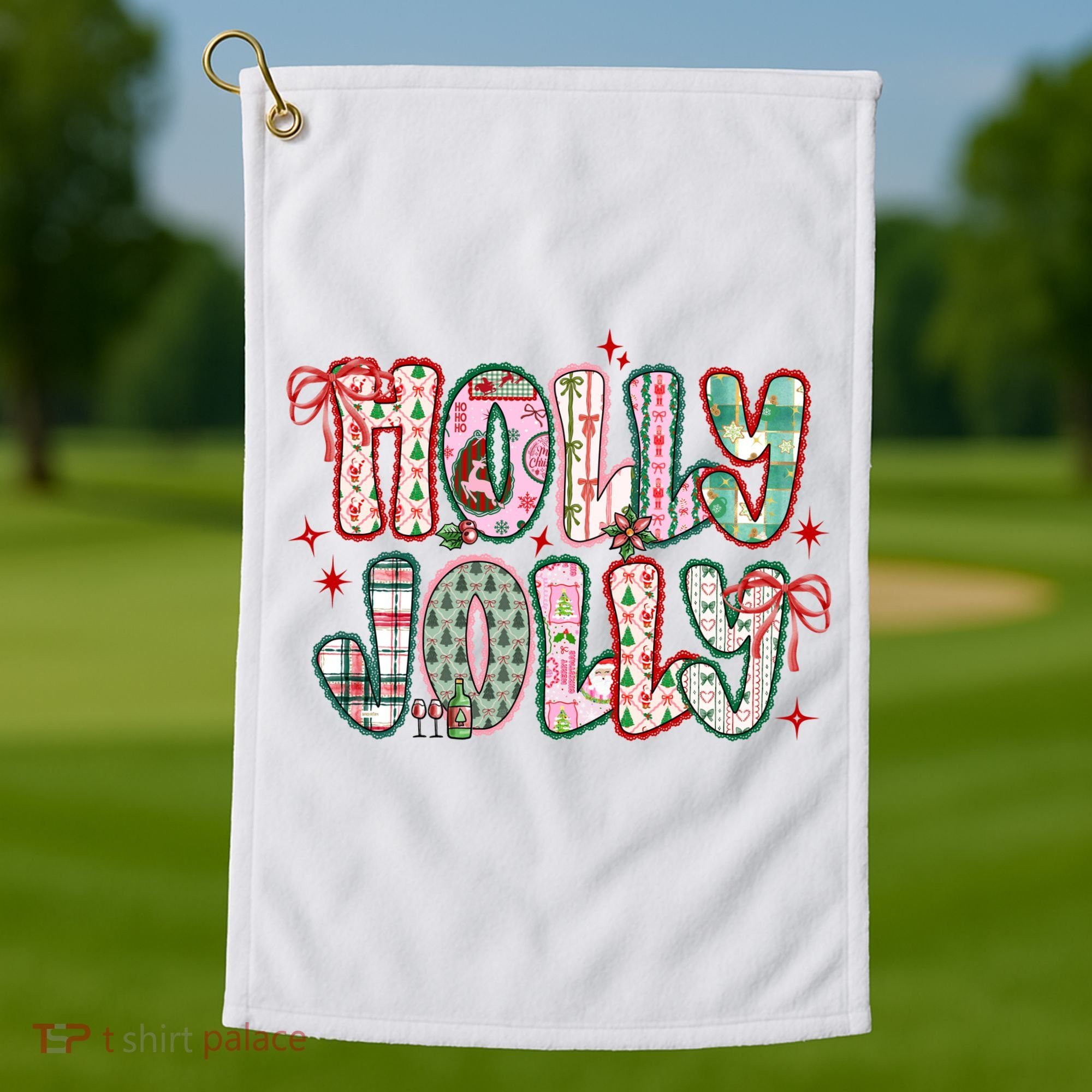 Preppy Holly Jolly Christmas Festive Golf Towel