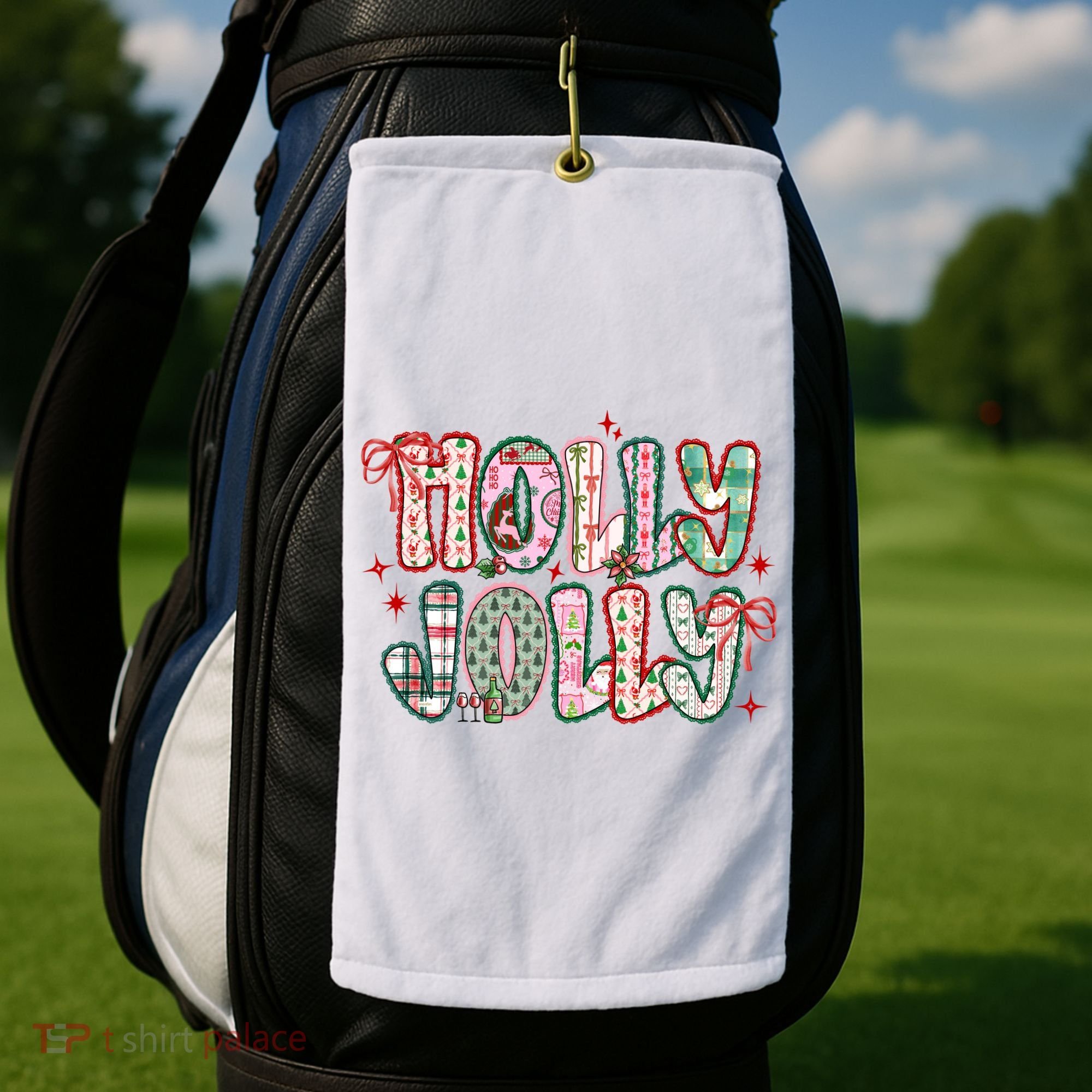 Preppy Holly Jolly Christmas Festive Golf Towel