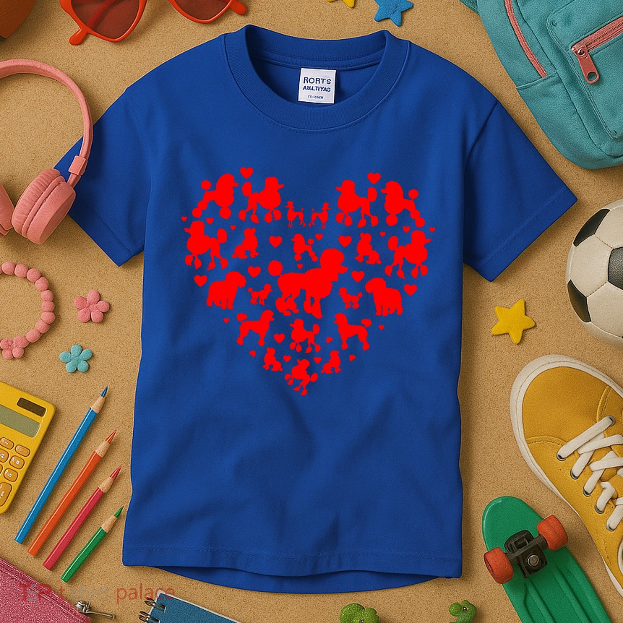 Poodles Hearts Love Dog Lover Valentines Day Funny Gift Kids T-Shirt
