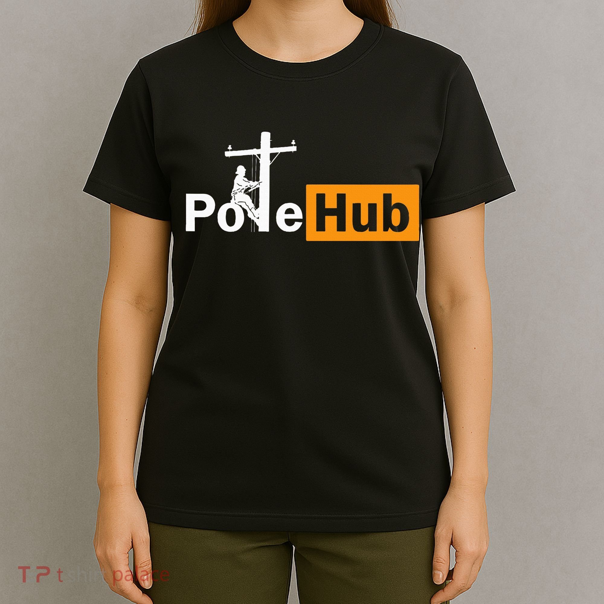 Pole Hub Lineman Line Worker Utility Pole Funny Lineman Fun T-Shirt