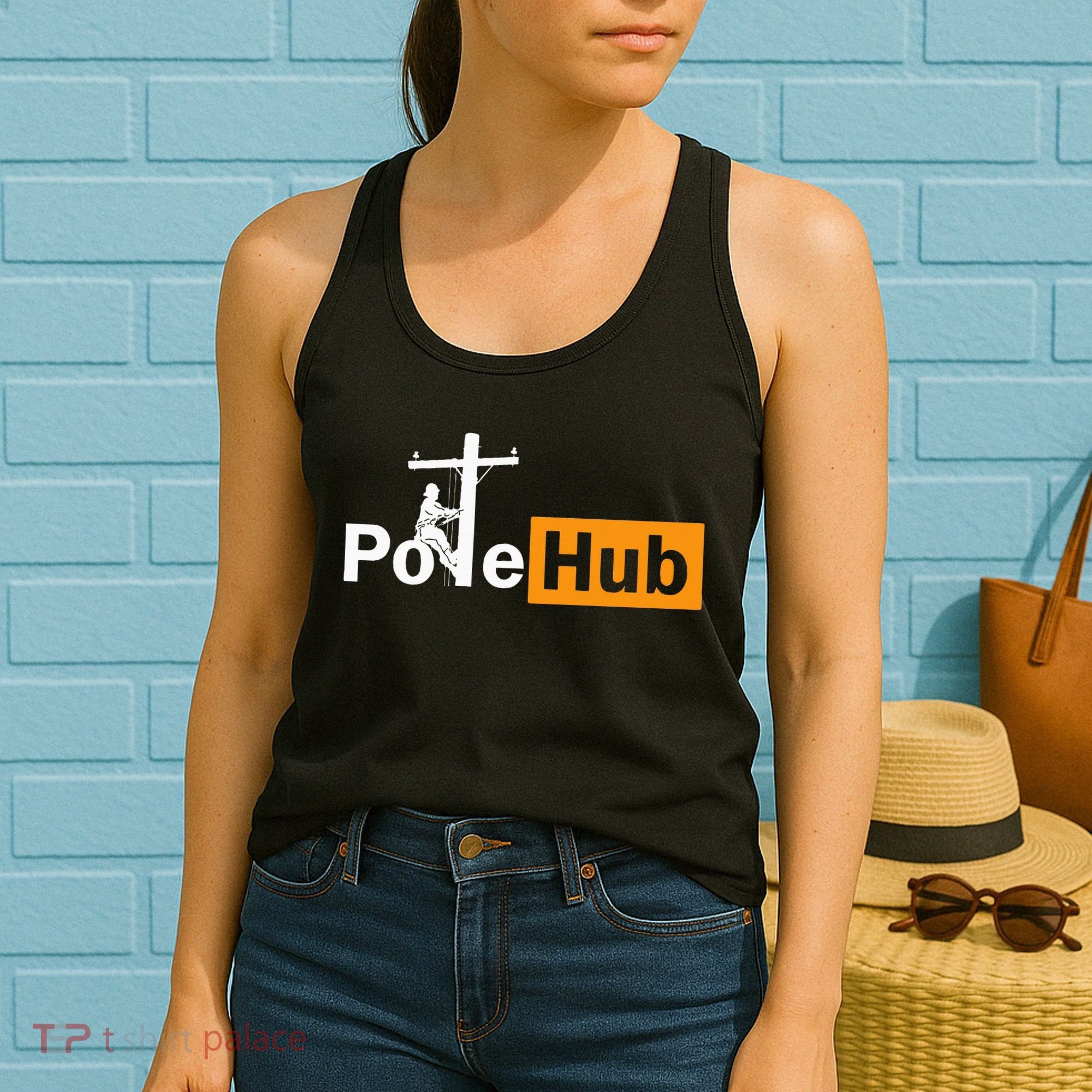Pole Hub Lineman Line Worker Utility Pole Funny Lineman Fun Women's Tank Top