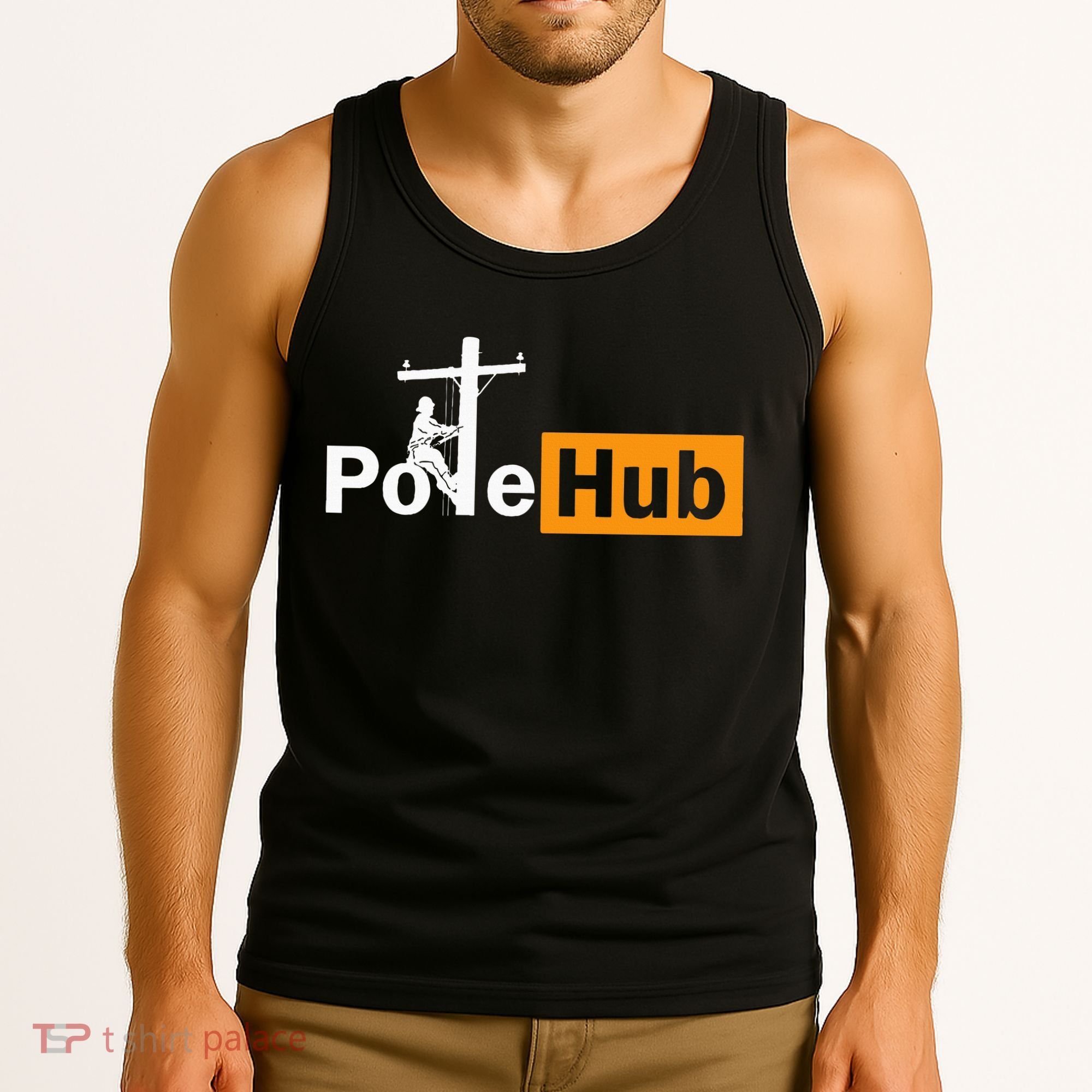 Pole Hub Lineman Line Worker Utility Pole Funny Lineman Fun Tank Top
