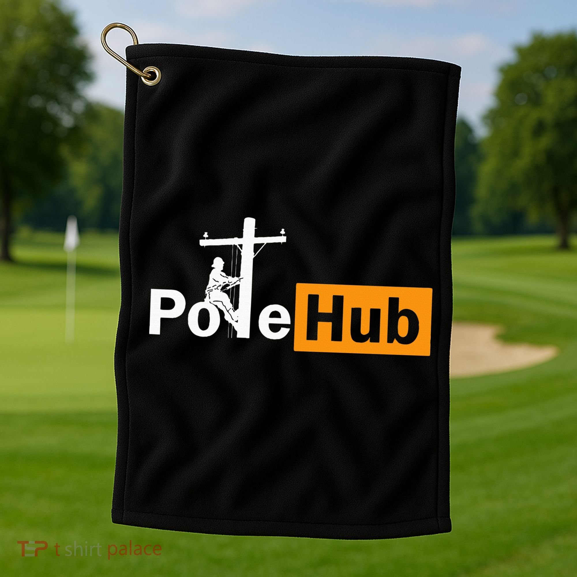 Pole Hub Lineman Line Worker Utility Pole Funny Lineman Fun Golf Towel