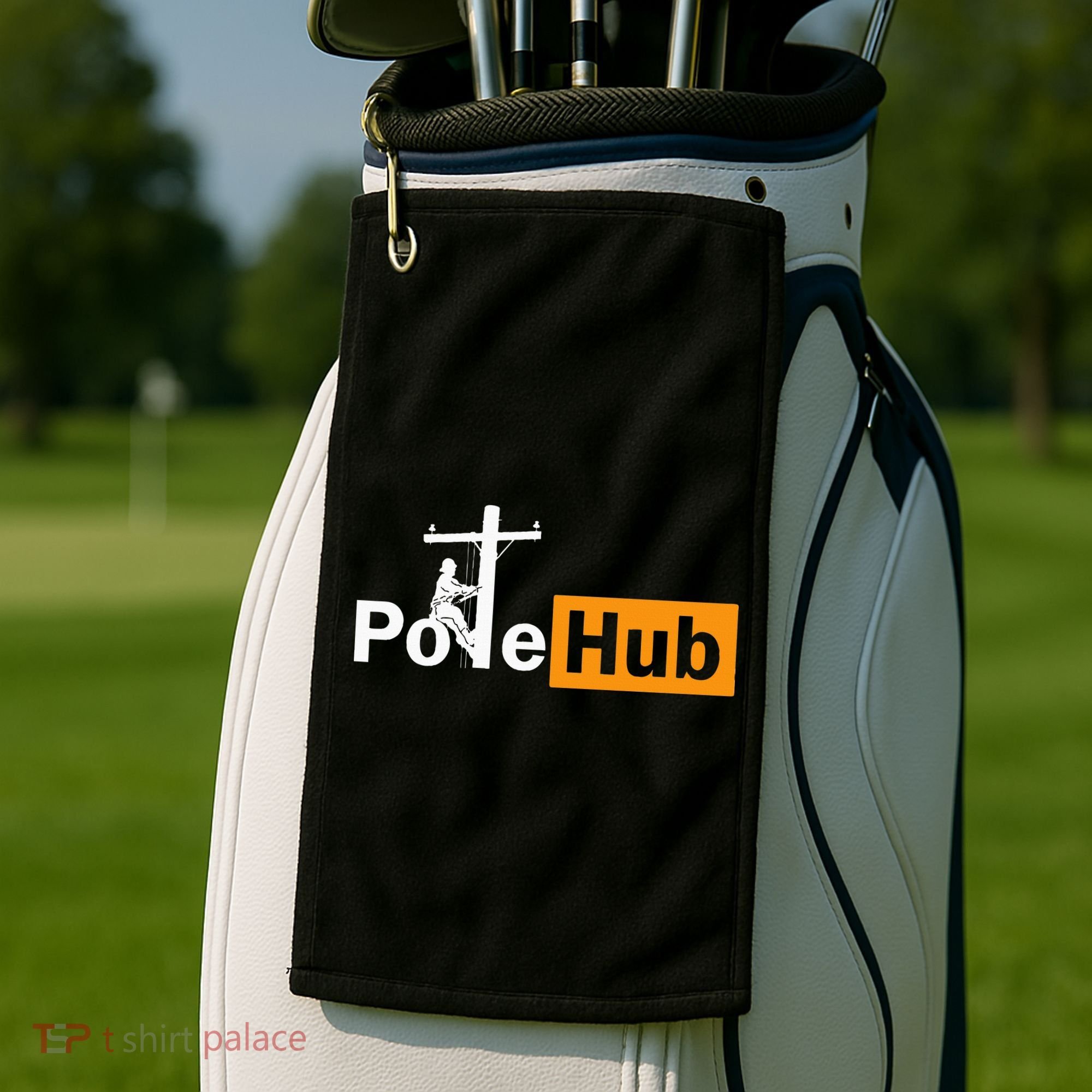 Pole Hub Lineman Line Worker Utility Pole Funny Lineman Fun Golf Towel