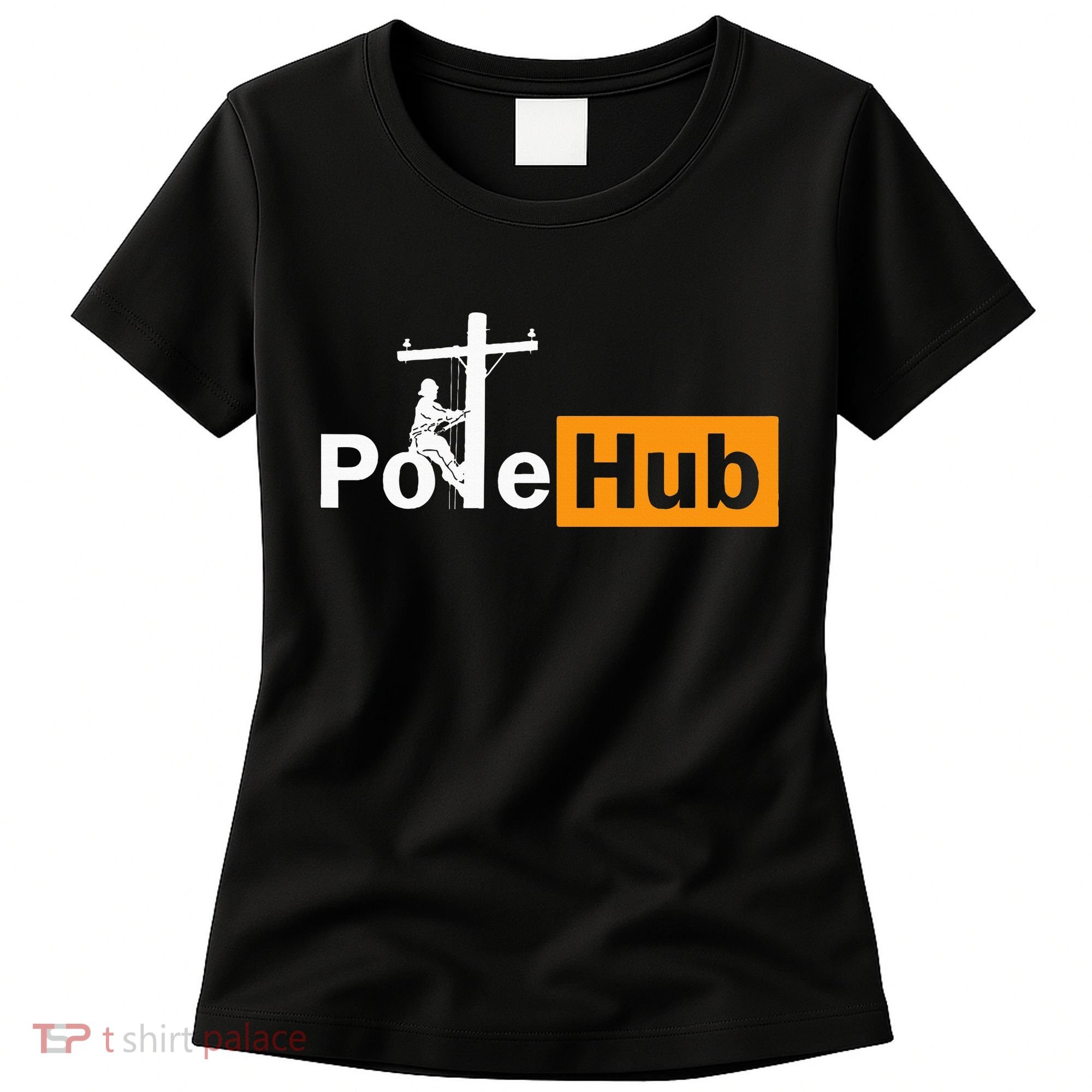 Pole Hub Lineman Line Worker Utility Pole Funny Lineman Fun Women's T-Shirt