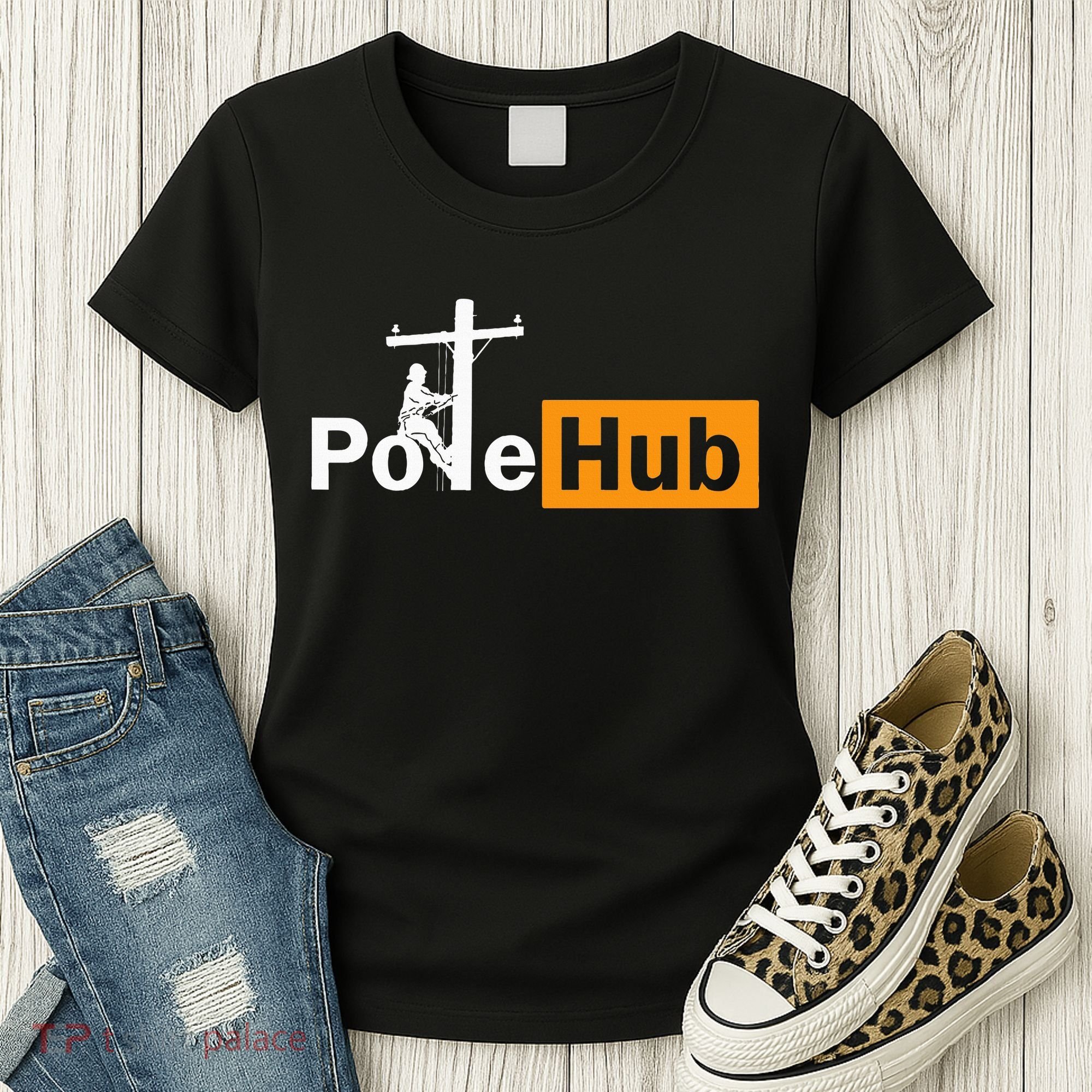Pole Hub Lineman Line Worker Utility Pole Funny Lineman Fun Women's T-Shirt