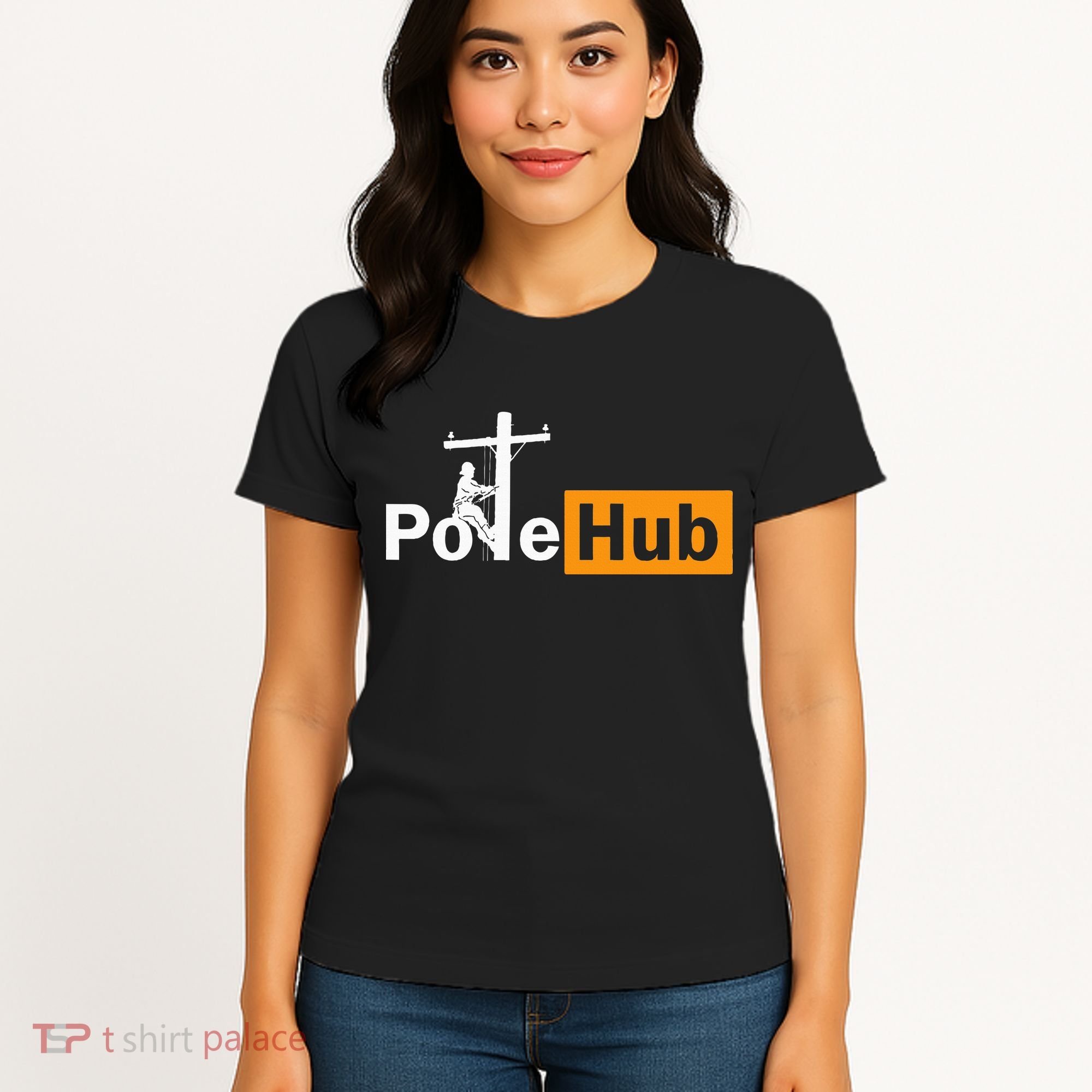 Pole Hub Lineman Line Worker Utility Pole Funny Lineman Fun Women's T-Shirt