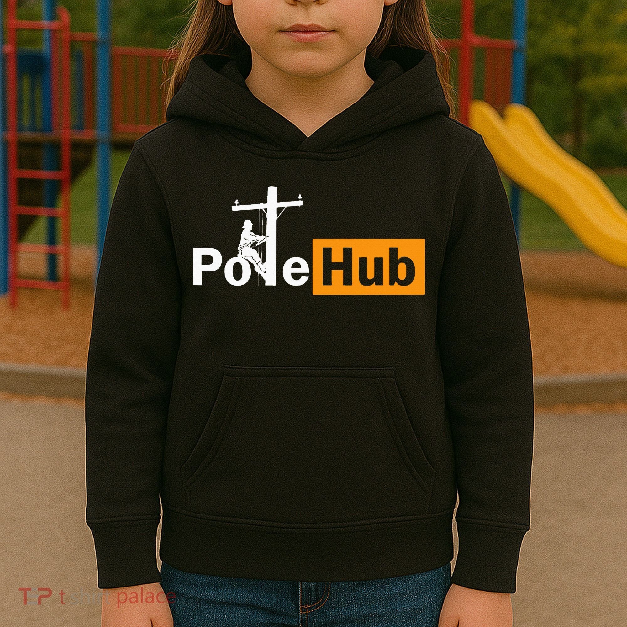 Pole Hub Lineman Line Worker Utility Pole Funny Lineman Fun Kids Hoodie