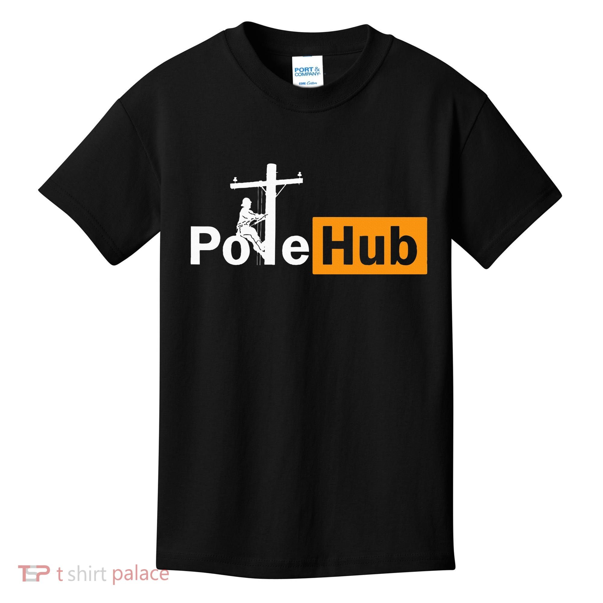 Pole Hub Lineman Line Worker Utility Pole Funny Lineman Fun Kids T-Shirt