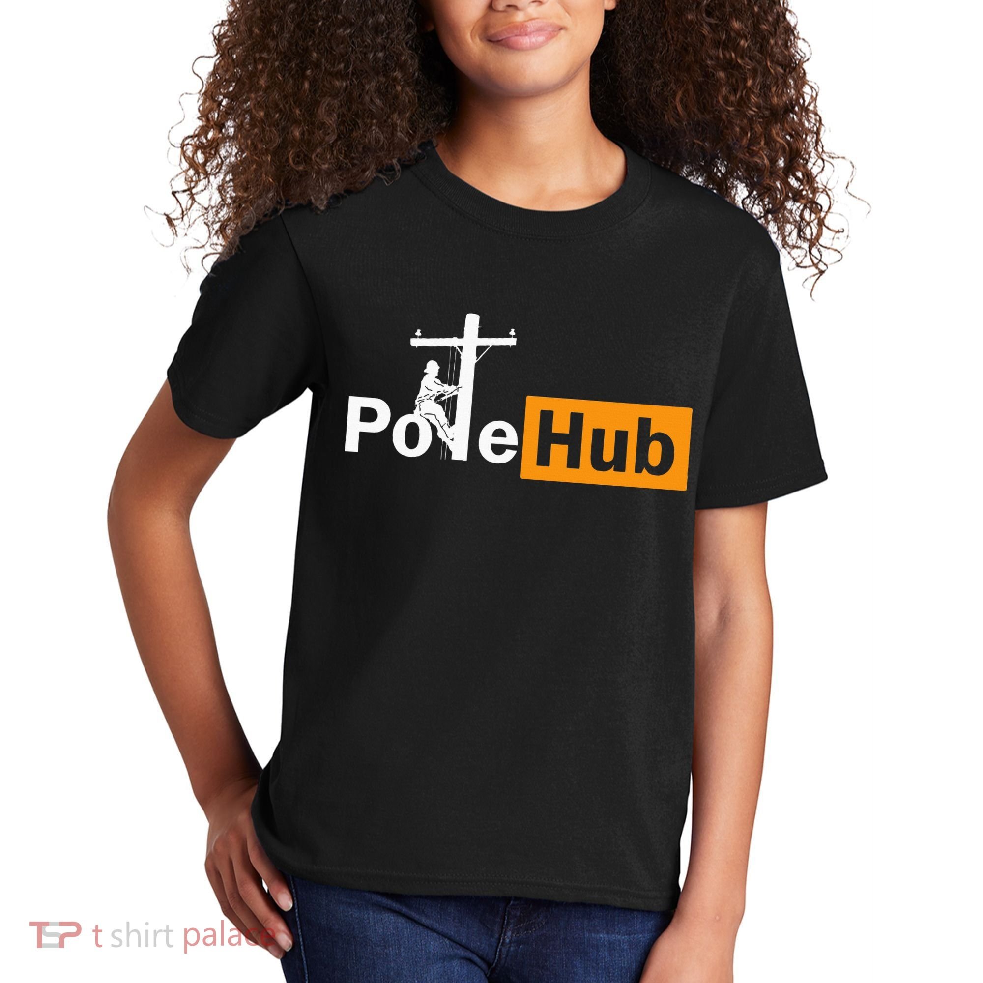 Pole Hub Lineman Line Worker Utility Pole Funny Lineman Fun Kids T-Shirt