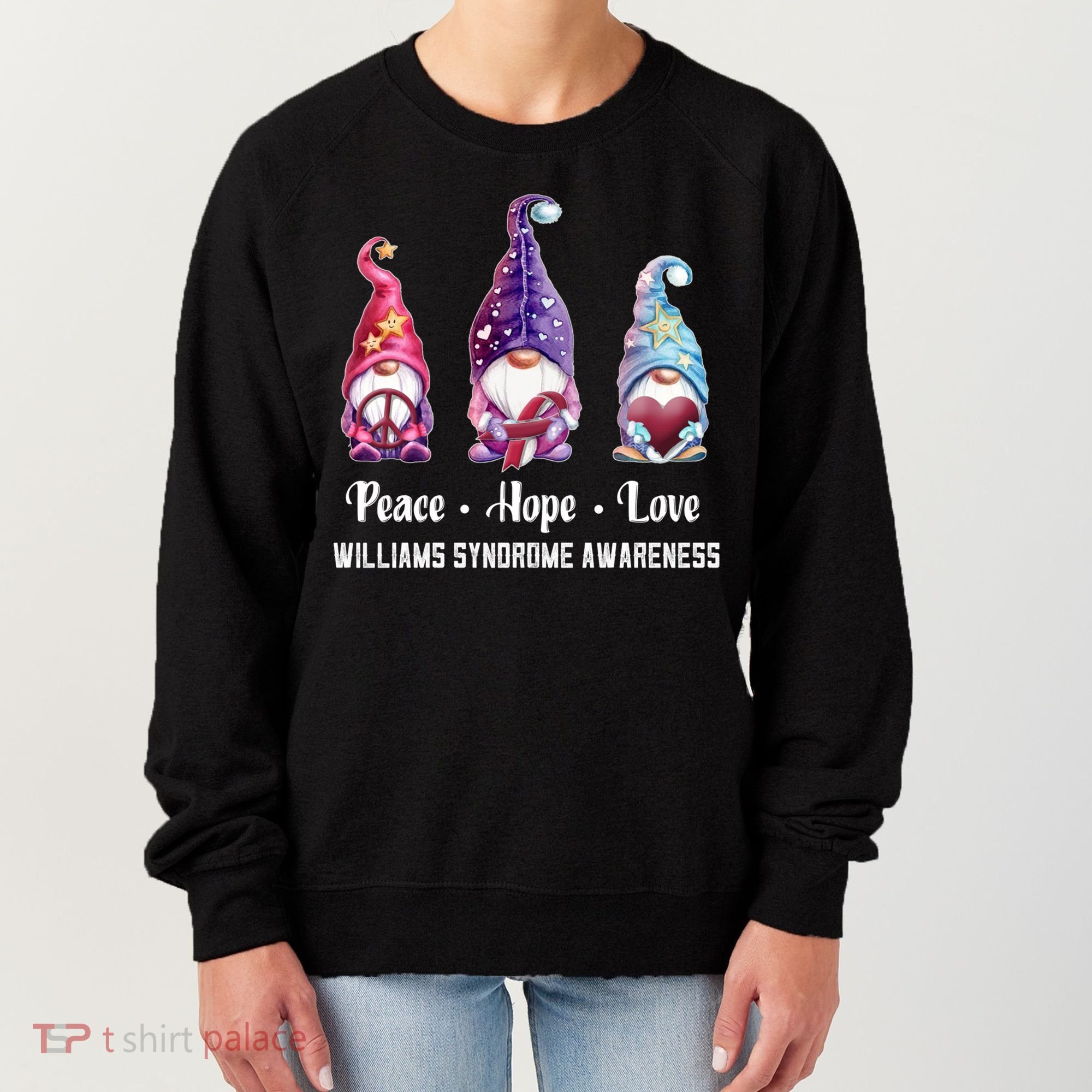 Peace Hope Love Gnomes Williams Syndrome Awareness Cute Gift Women's Sweatshirt