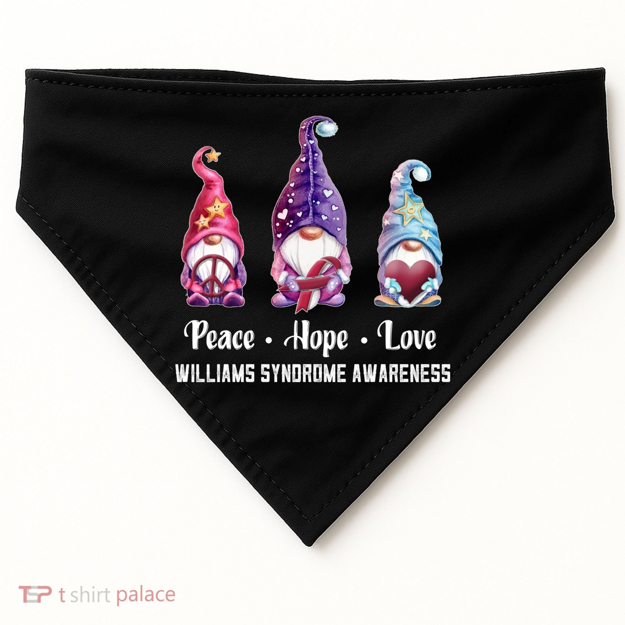 Peace Hope Love Gnomes Williams Syndrome Awareness Cute Gift USA-Made Doggie Bandana