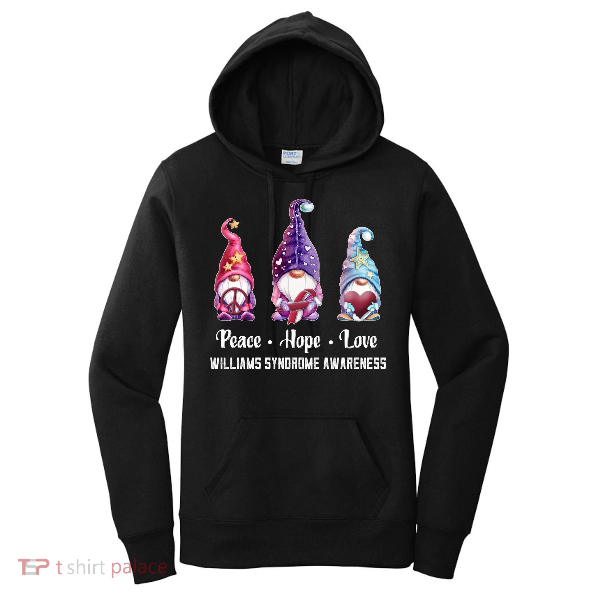 Peace Hope Love Gnomes Williams Syndrome Awareness Cute Gift Women's Hoodie