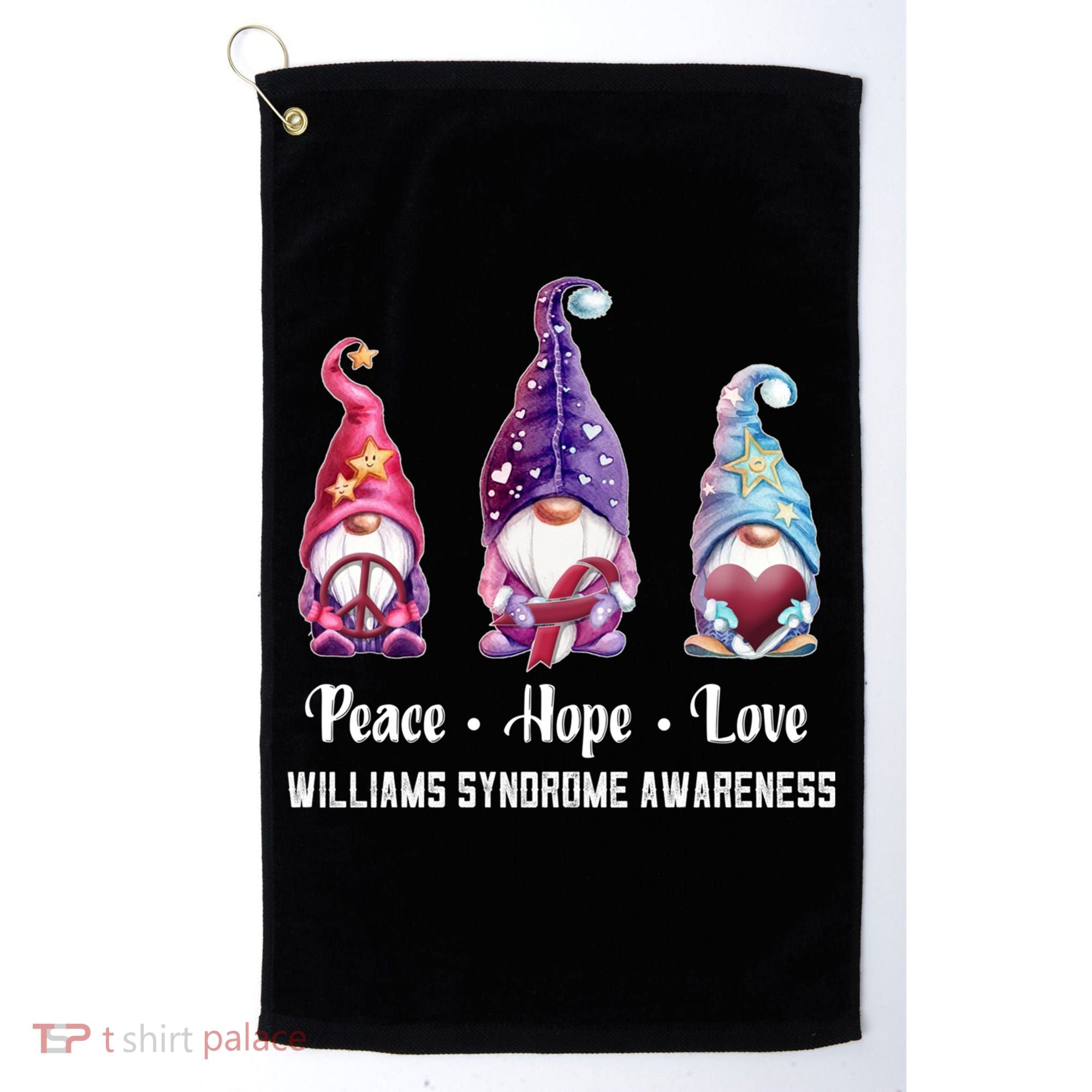 Peace Hope Love Gnomes Williams Syndrome Awareness Cute Gift Golf Towel