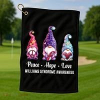 Peace Hope Love Gnomes Williams Syndrome Awareness Cute Gift Golf Towel thumb 1