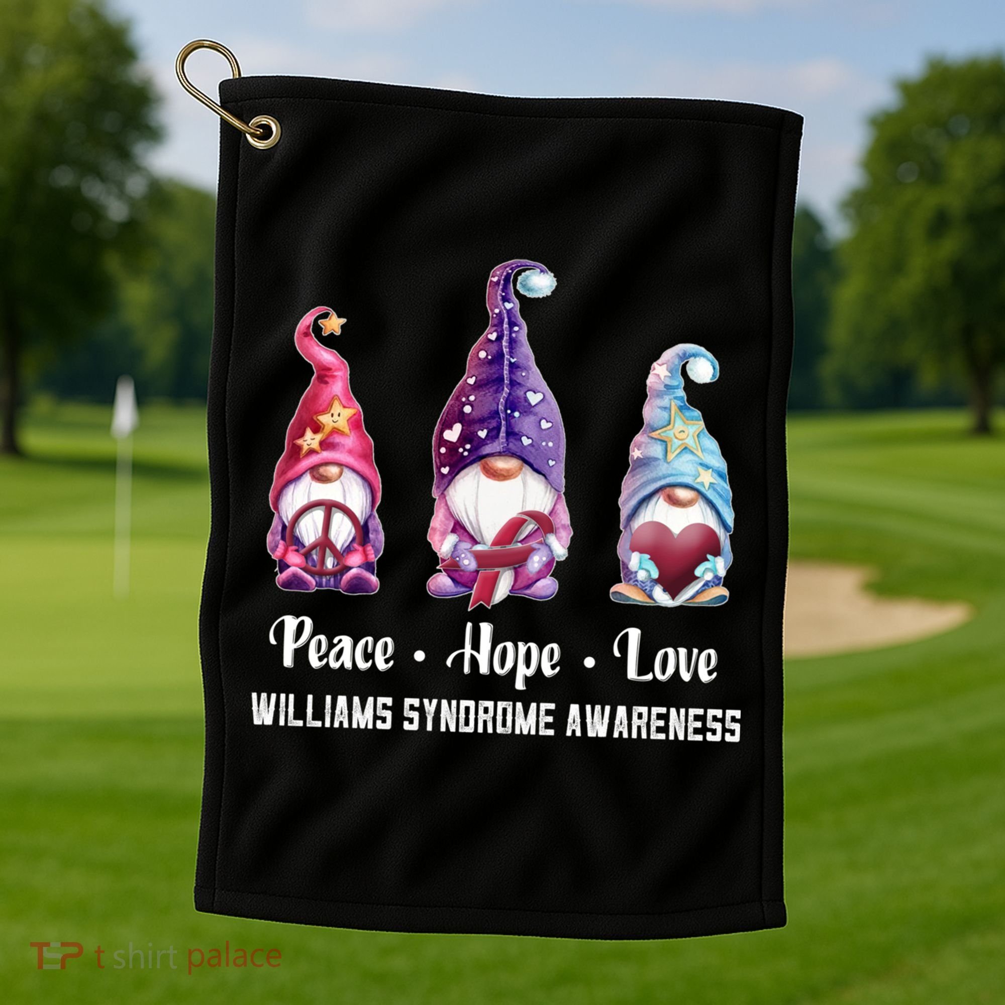 Peace Hope Love Gnomes Williams Syndrome Awareness Cute Gift Golf Towel